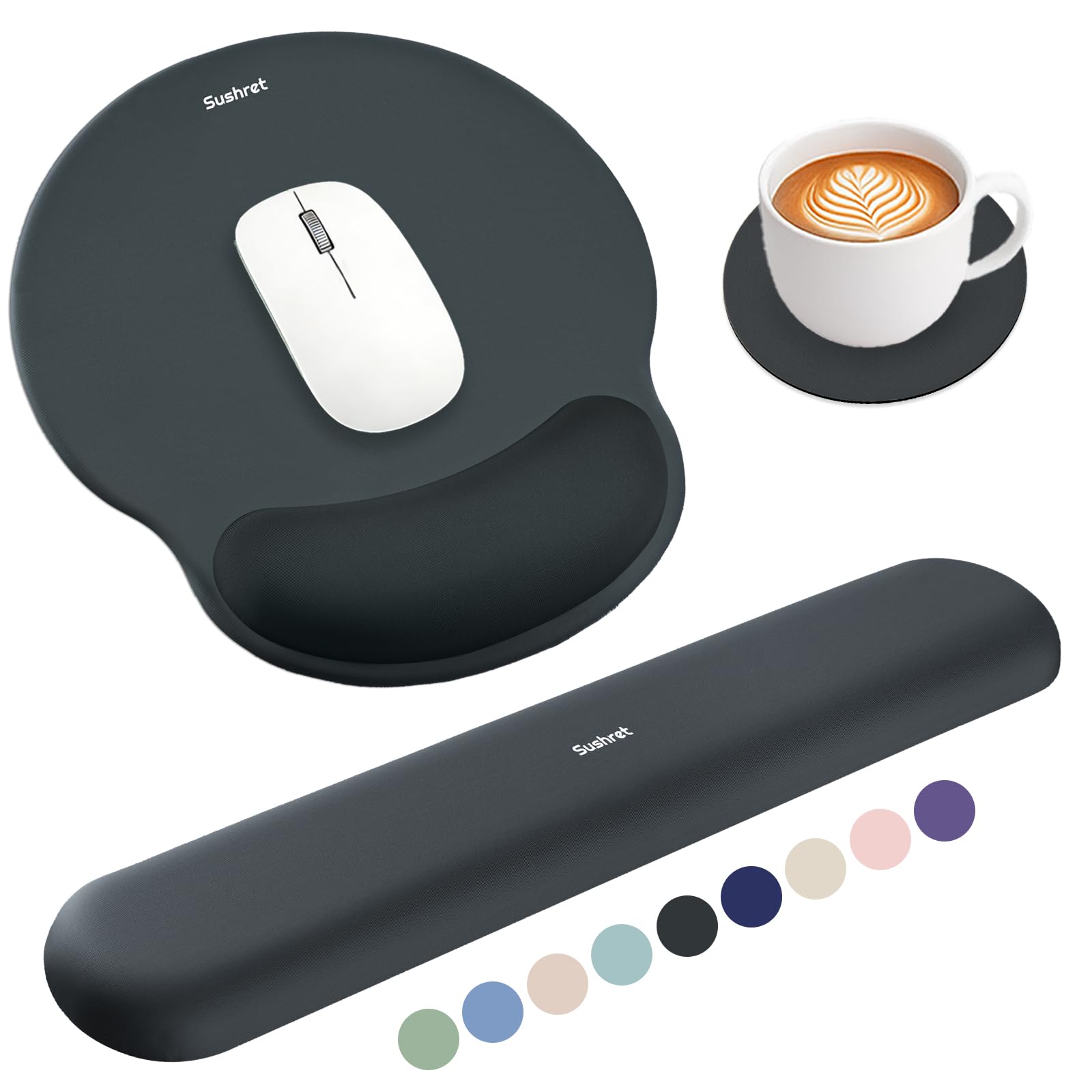 Sushret Mouse Pad and Keyboard Wrist Rest, 3-in-1 Gel Memory Foam Ergonomic Mouse Pad with Wrist