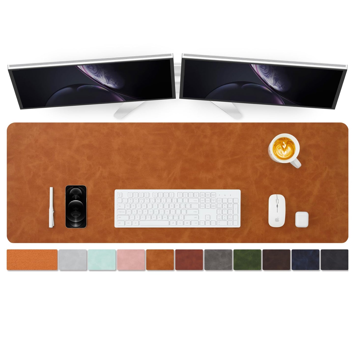 Distressed Leather Desk Mat - Non-Slip PU Desk Pad for Office and Home - Desk Organization and