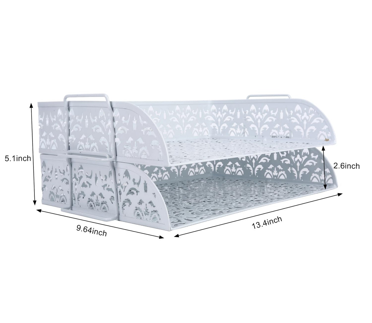 PAG-Mass 2 Tier Desktop File Organizer Metal Stackable Letter Tray Paper Holder Rack for Desk, White