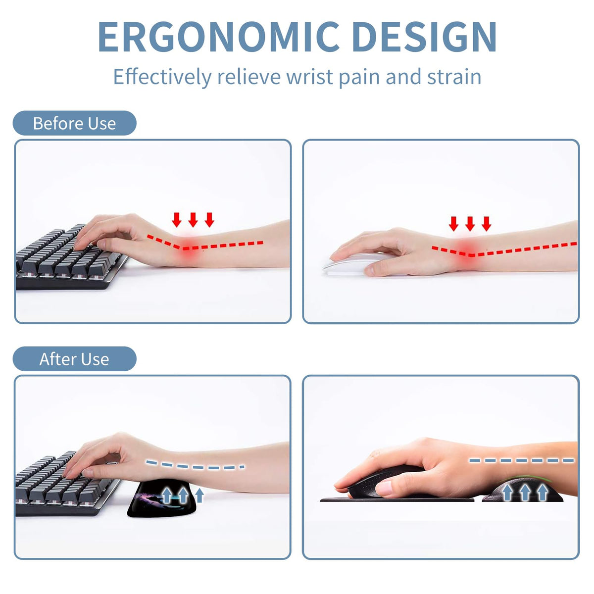 Keyboard Wrist Rest + Mouse Pad + Mouse Wrist Rest Support Set + Coaster, Ergonomic Memory Foam