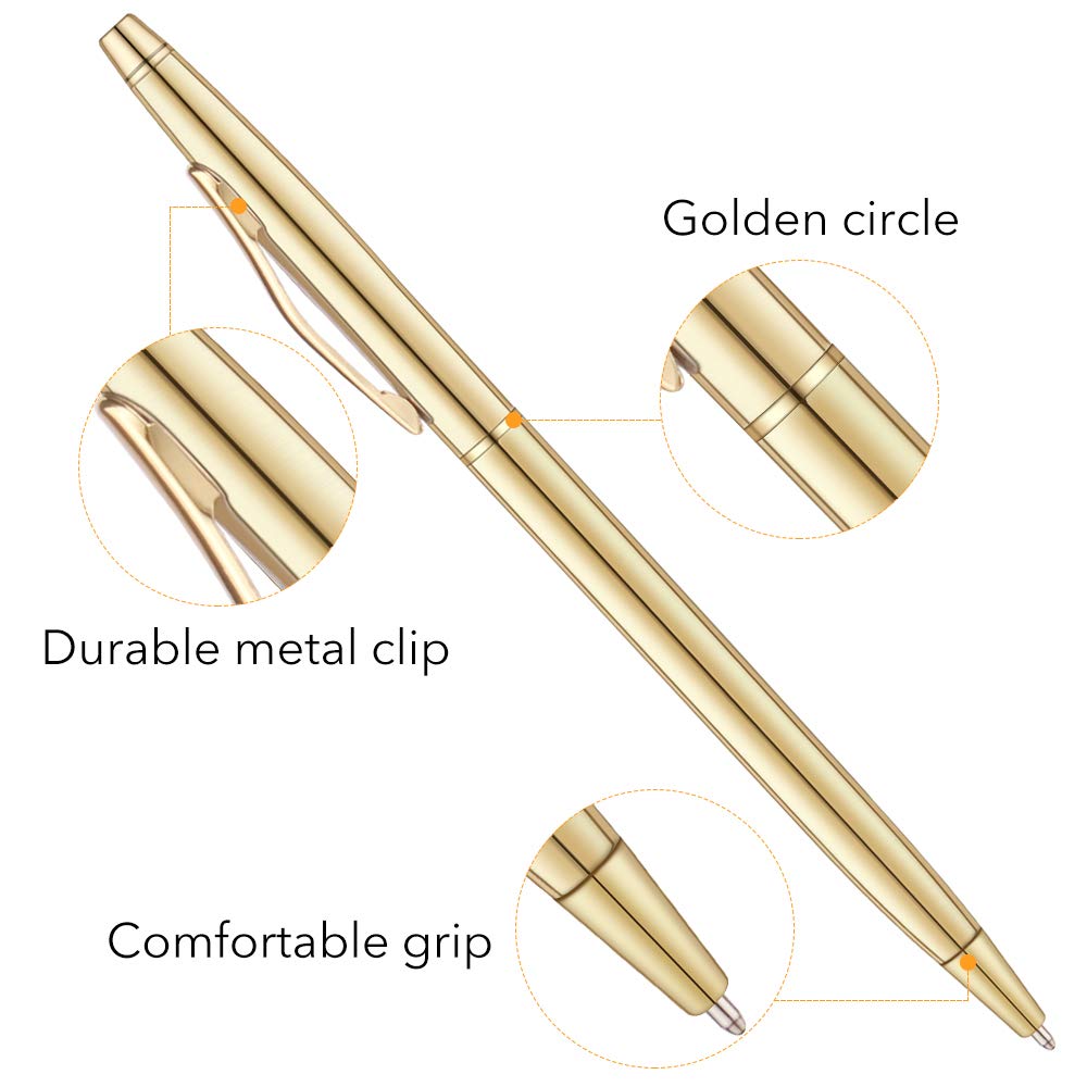 Unibene 18 Pack Slim Gold Ballpoint Pens Black Ink 1 mm - Black ink, Nice Gift for Business Office