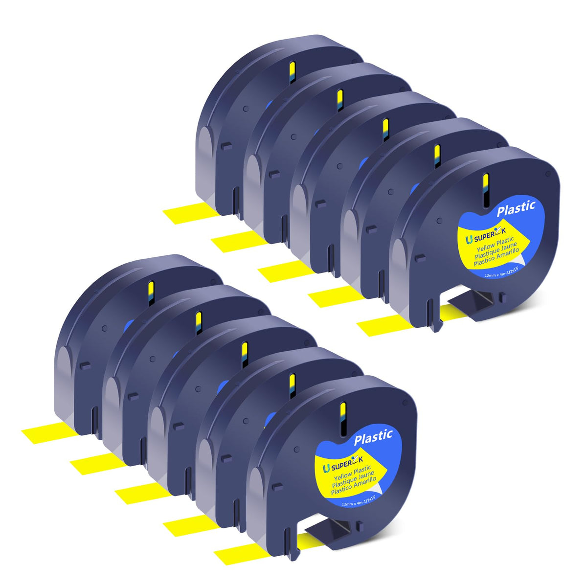 USUPERINK 10PK Compatible for Dymo LetraTag Refills 91202 91222 91332 59423 S0721620 Yellow Plastic