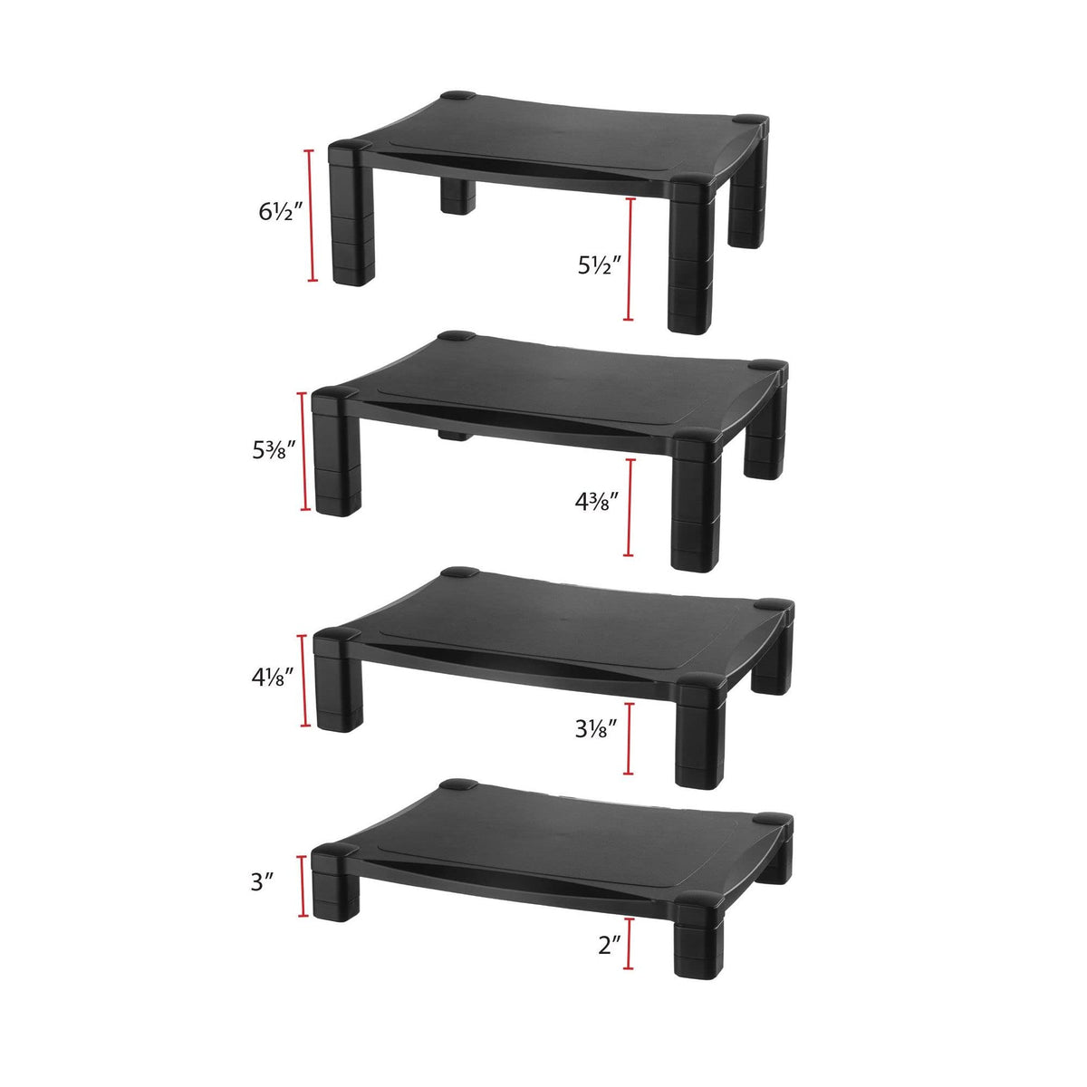 Kantek Single-Level Monitor Stand, 17" X 13.25" X 3" To 6.5", Black, Supports 50 Lbs