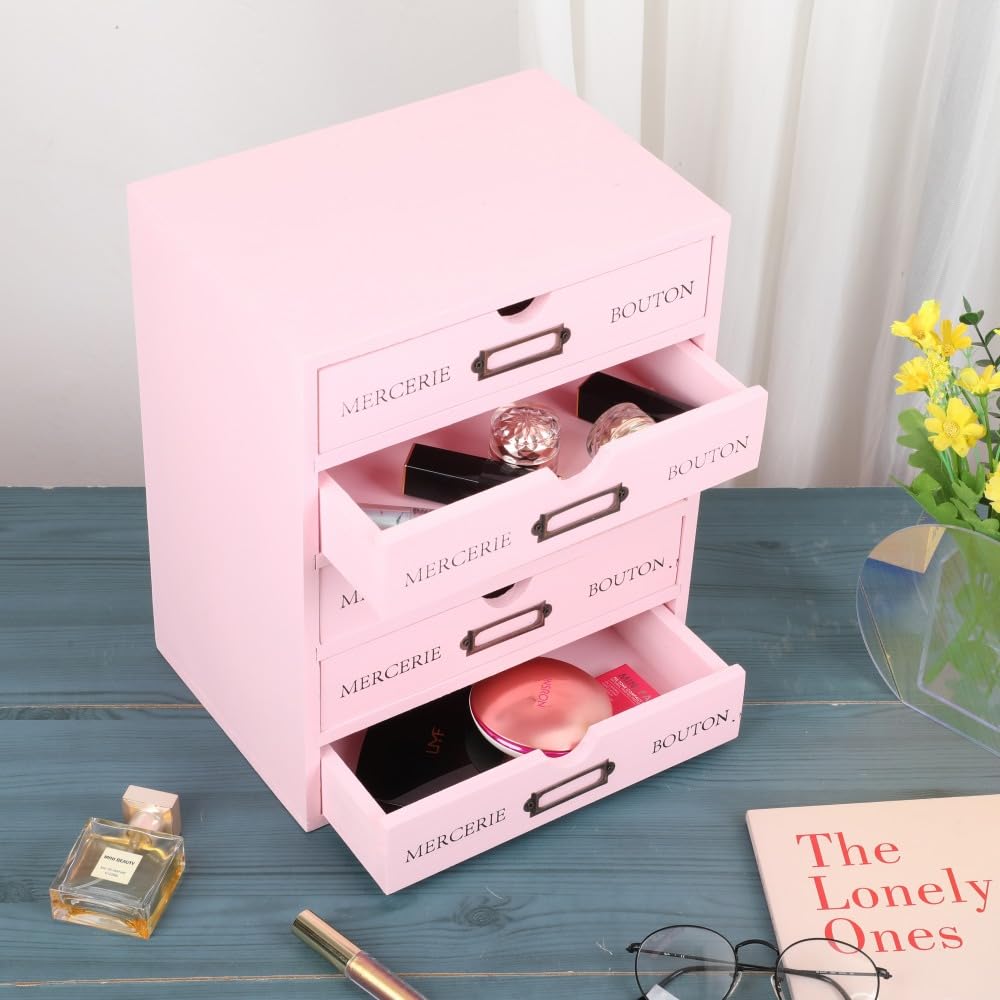 BoxSkivra Small Wooden Drawers Wooden Box with Drawer, Pink 5 Wood Drawer
