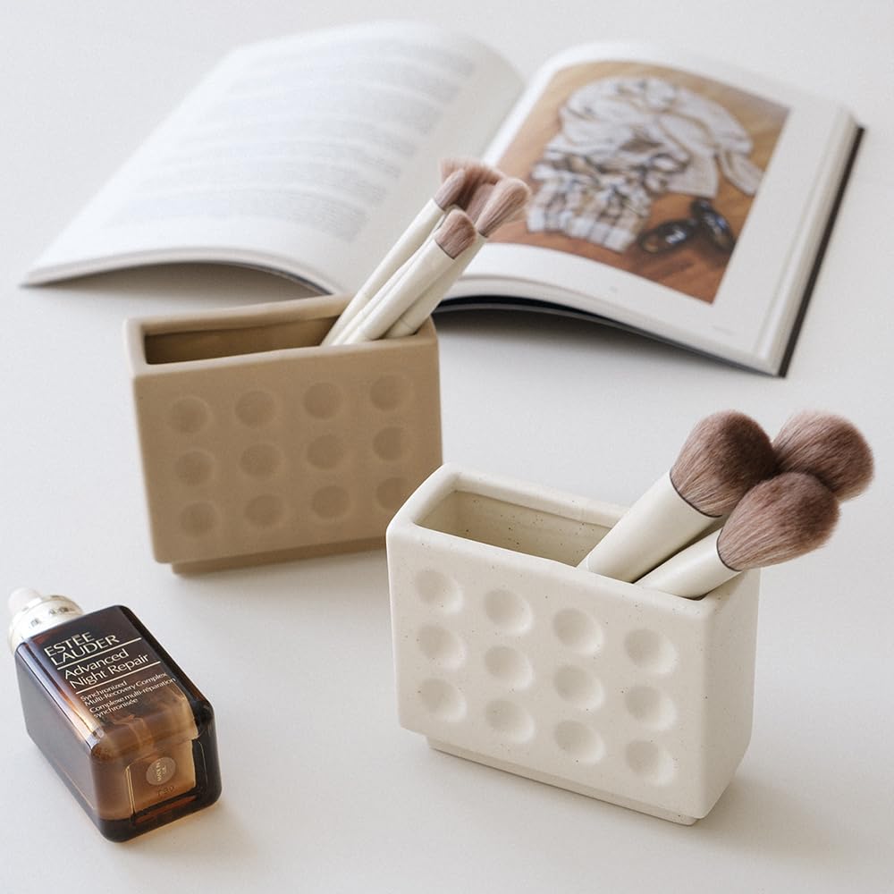 WENSHUO Ceramic Pen Holder,Pen Holder for Desk, Makeup Brush Holder, Crème