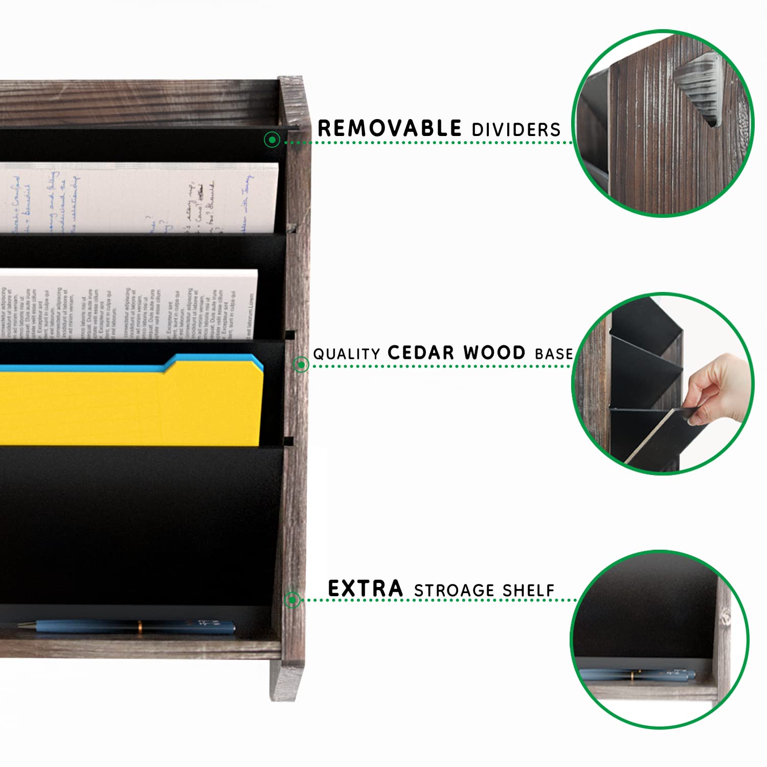 J JACKCUBE DESIGN Wall Document File Organizer Rustic Wood Magazine Rack with 5 Compartments