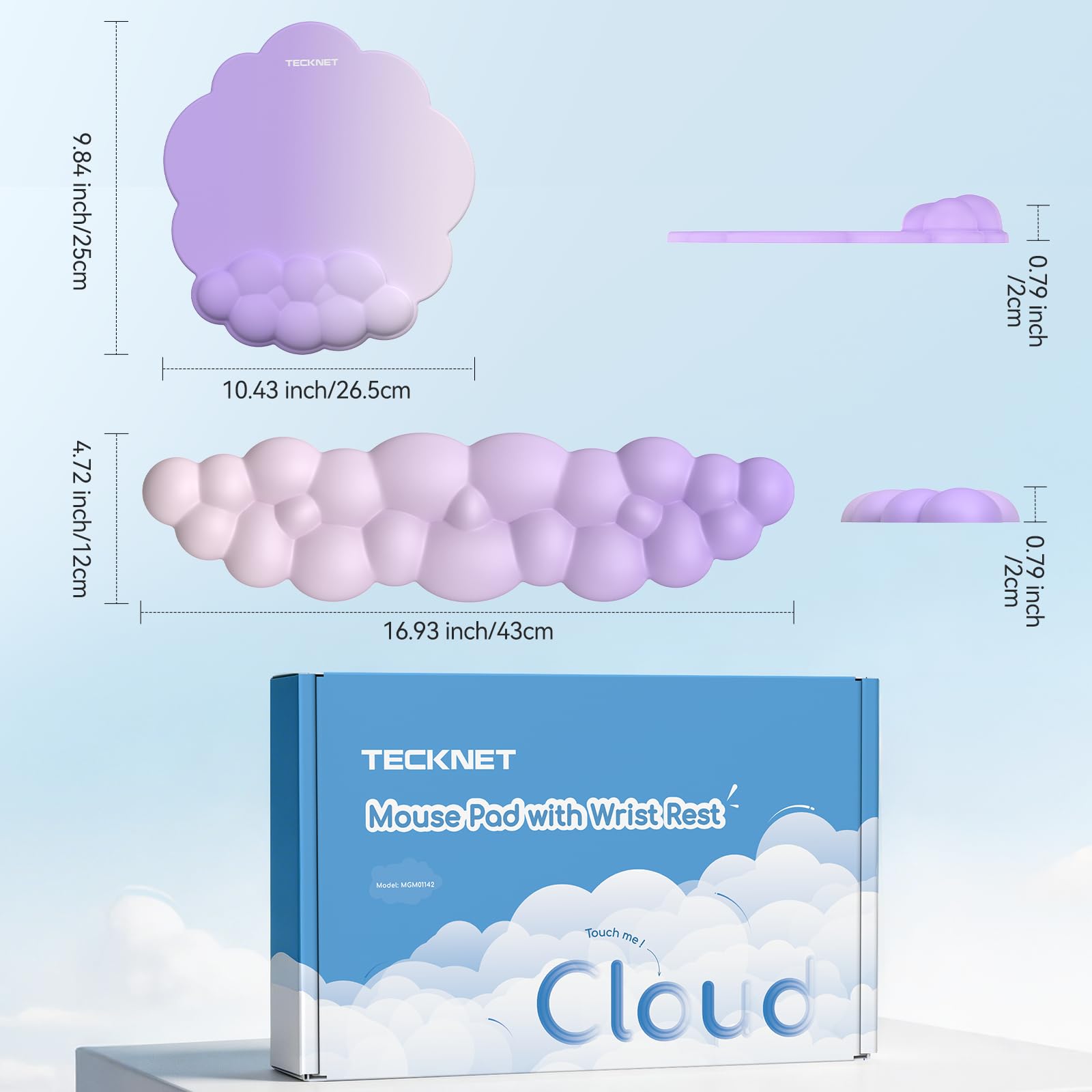 TECKNET Cloud Wrist Rest & Ergonomic Mouse Pad, Cloud Keyboard Wrist Rest with Non-Slip Base, PU