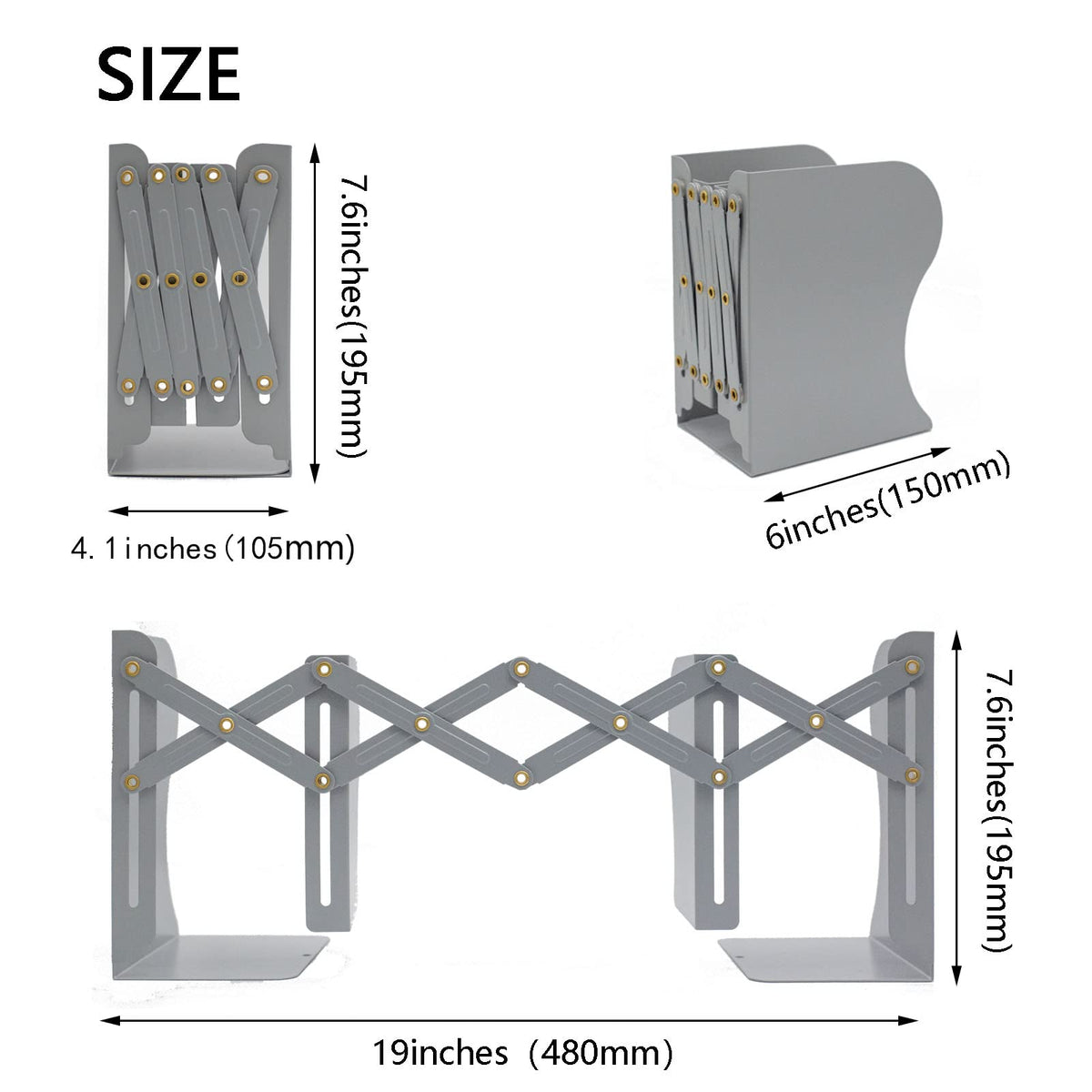 Zyners Adjustable Metal Bookends Heavy Duty for Shelves, 2 Dividers, Anti-Slip Design Expandable
