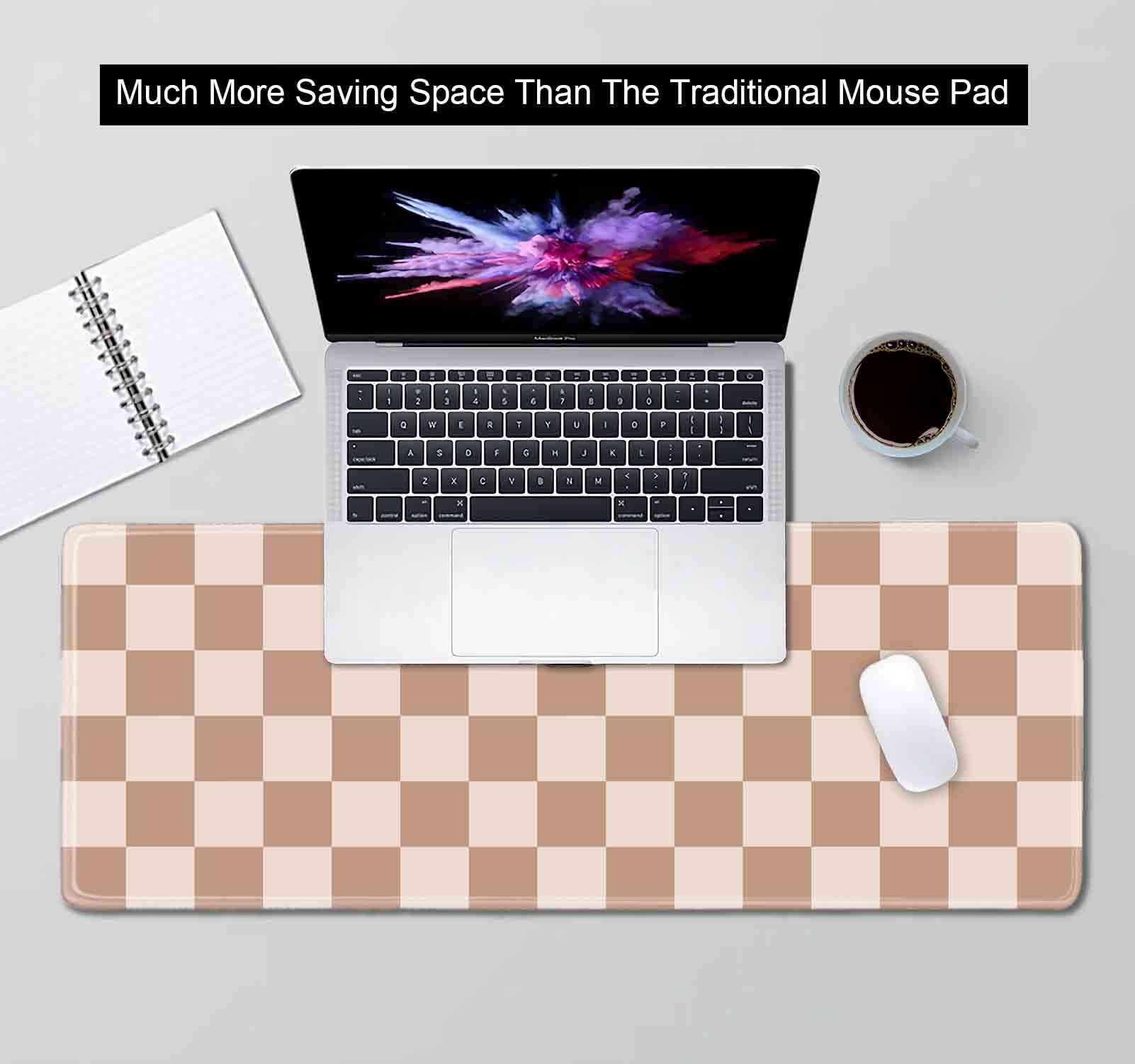 SXCKANG Beige Checkered Large Gaming Mouse Pad, Cute Brown Keyboard Desk Mat, Extended Game