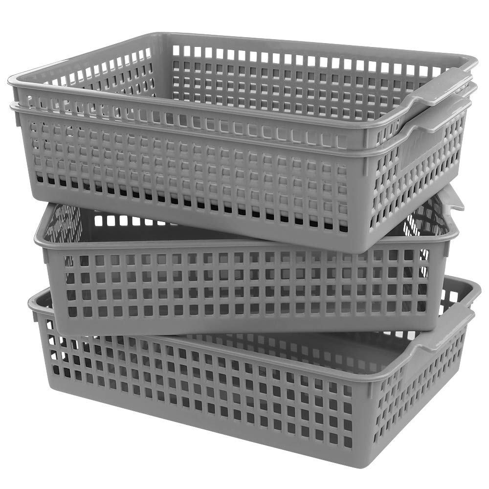 Doryh 6 Packs Plastic Storage Basket, Grey Office Organizer Basket Tray