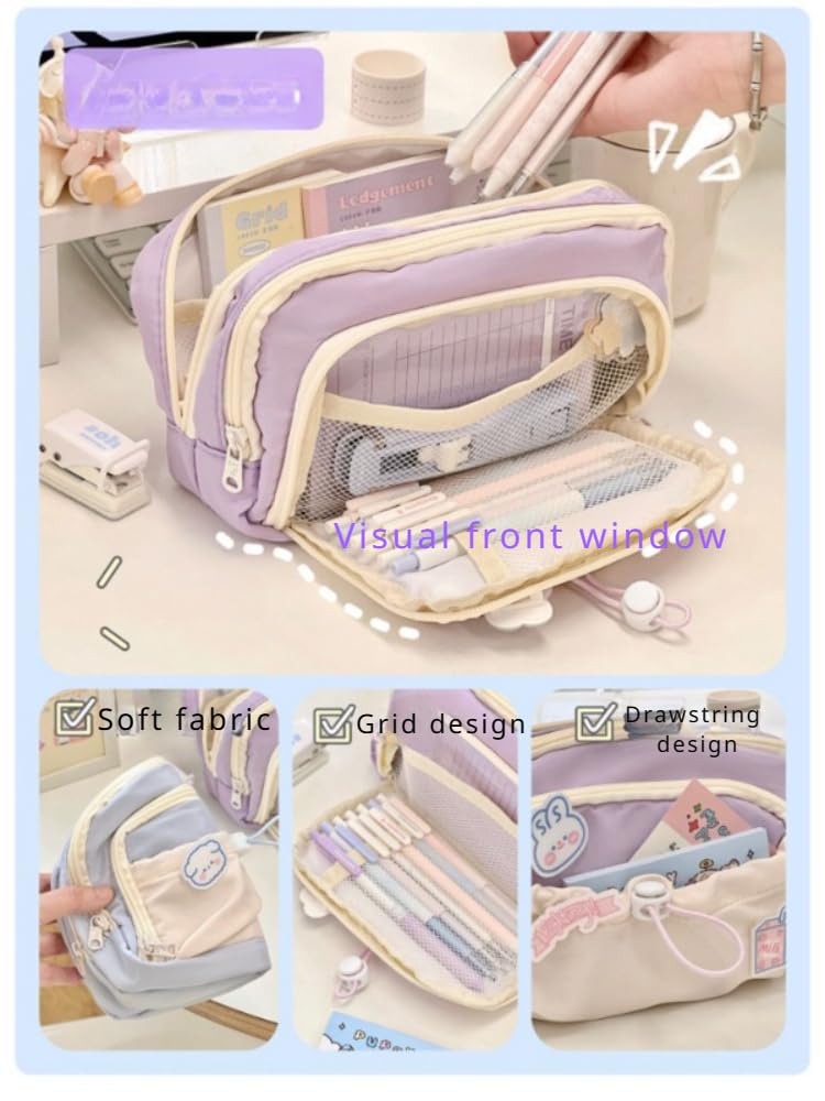 irLocy Cute Aesthetic Pencil Case Kawaii Pencil Case with Kawaii Pins Large Pencil Pouch Holder