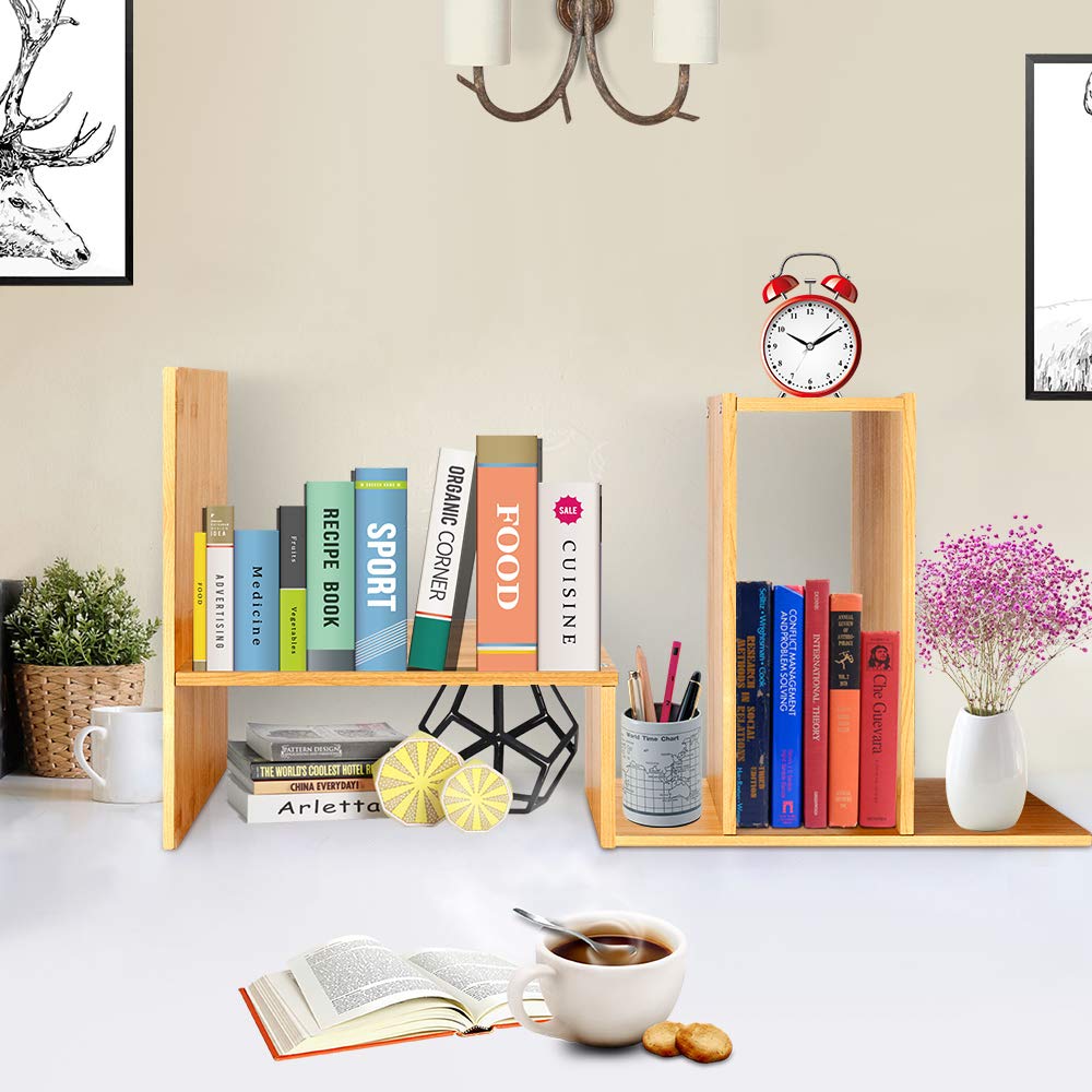 Sorfity Adjustable Desktop Bookshelf, Desk Organizer Display Shelf Counter Top Bookcase Free Style