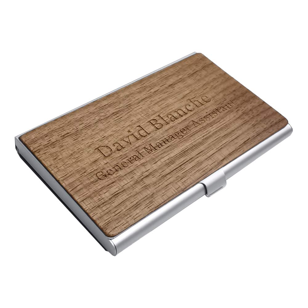 MOJIA Personalized Wood Business Card Case Holder, Custom Engraved Business Card Case for Man and