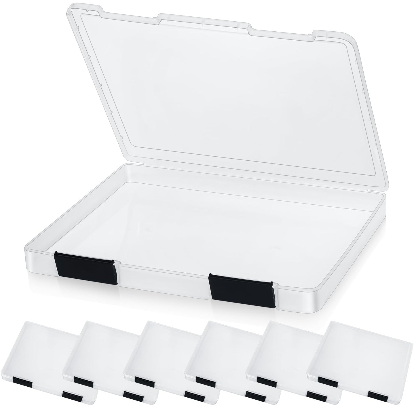 PerKoop 6 Pcs Clear Paper Storage Box,12.4 x 9.84 x 1.18 Inches,Black