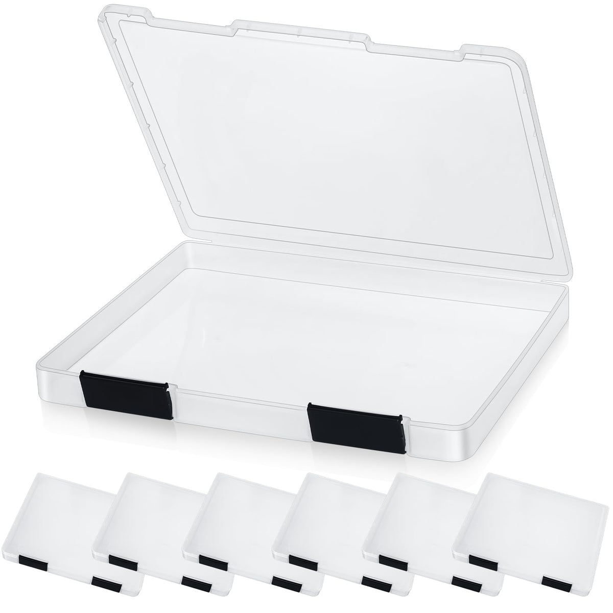 PerKoop 6 Pcs Clear Paper Storage Box,12.4 x 9.84 x 1.18 Inches,Black