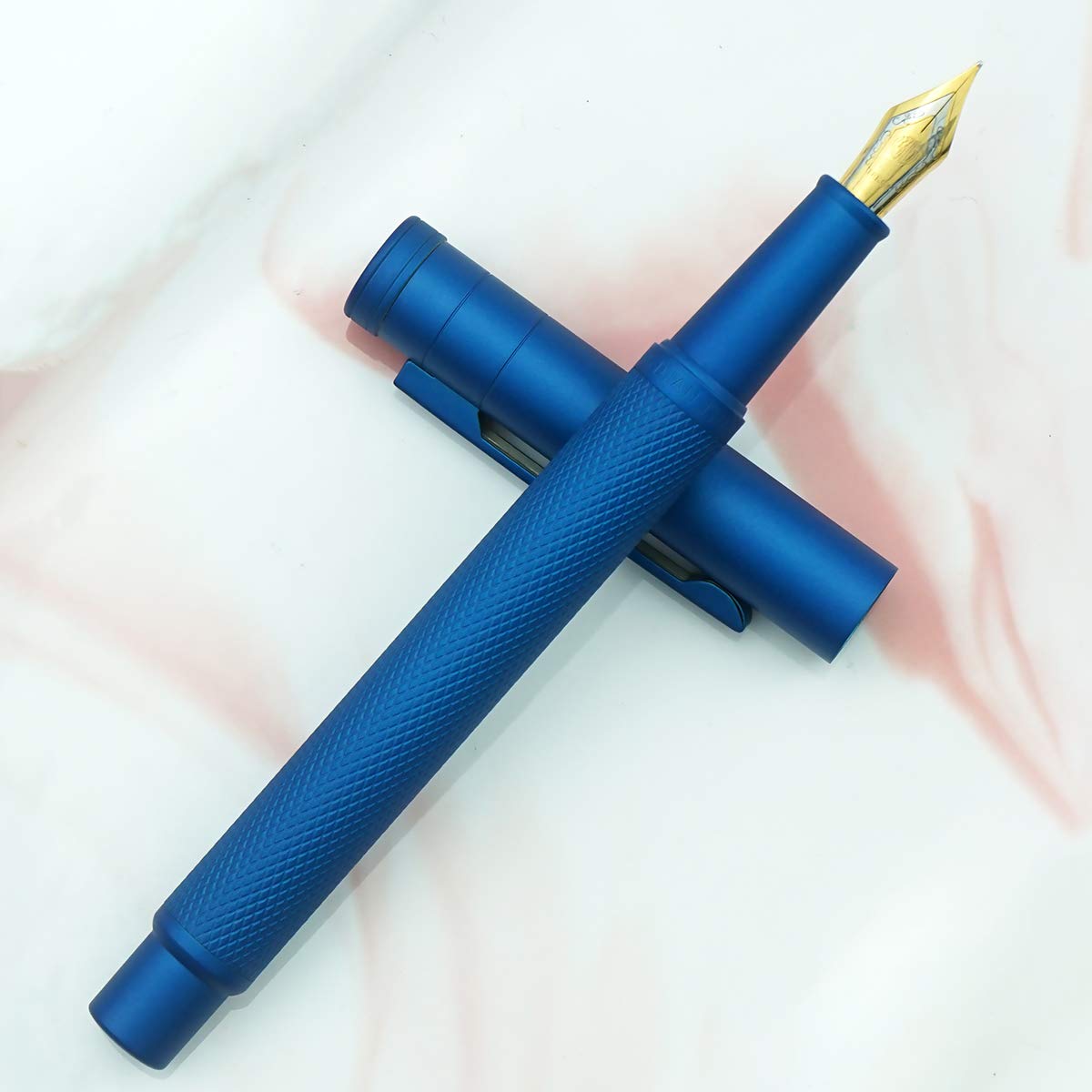 Hongdian Blue Forest Metal Fountain Pen, Beautiful Tree Texture Extra Fine Nib Writing Office Pen