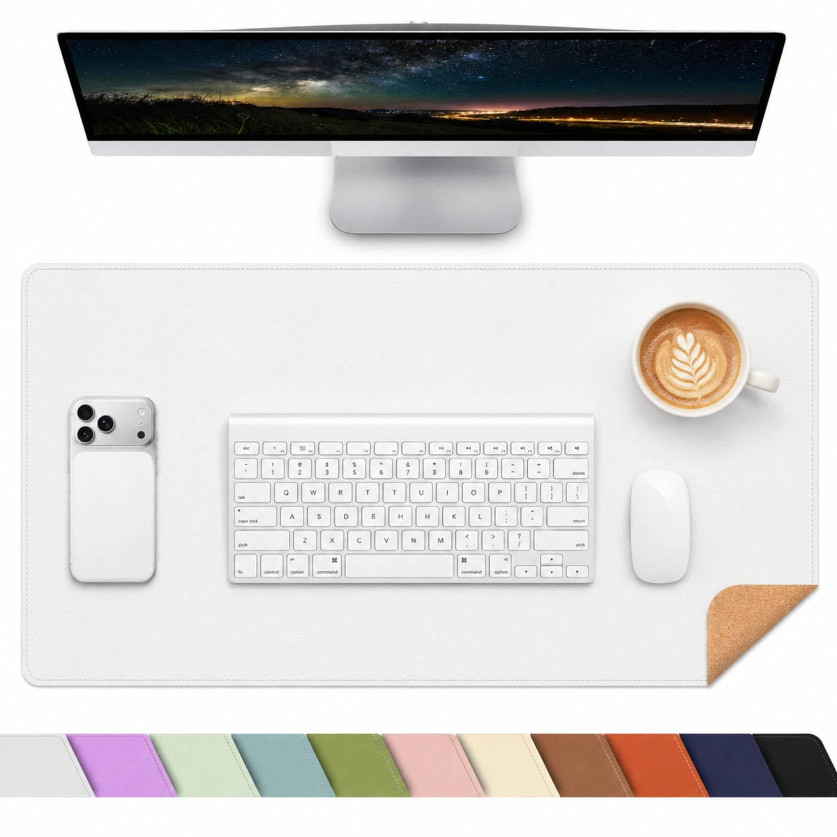AFIING Cork Desk Mat 35.4" x 17", Dual-Sided Natural Cork & PU Leather Desk Pad, Non-Slip