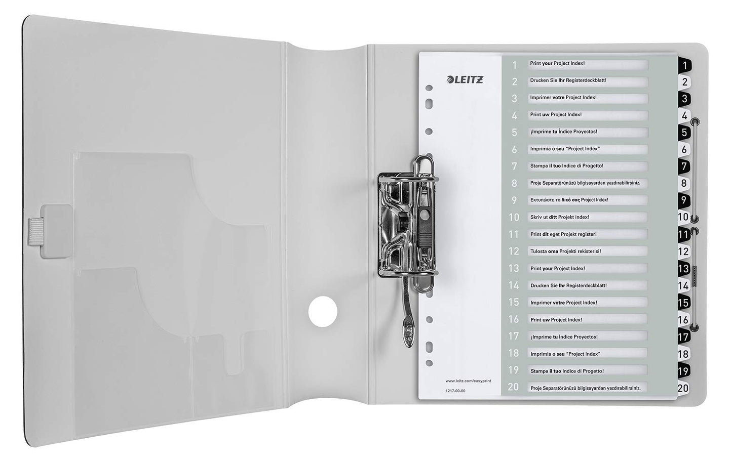 Leitz Wow Printable Index, Extra-Wide, 1-20 Numbered Tabs, PP, A4, White/Black