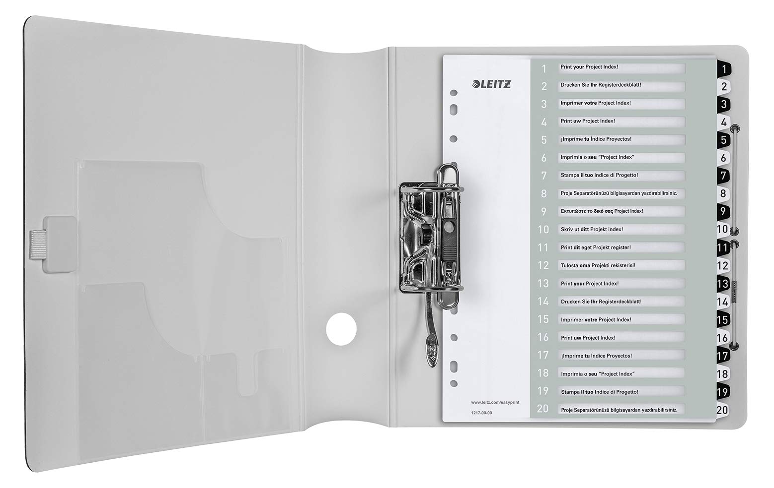 Leitz Wow Printable Index, Extra-Wide, 1-20 Numbered Tabs, PP, A4, White/Black
