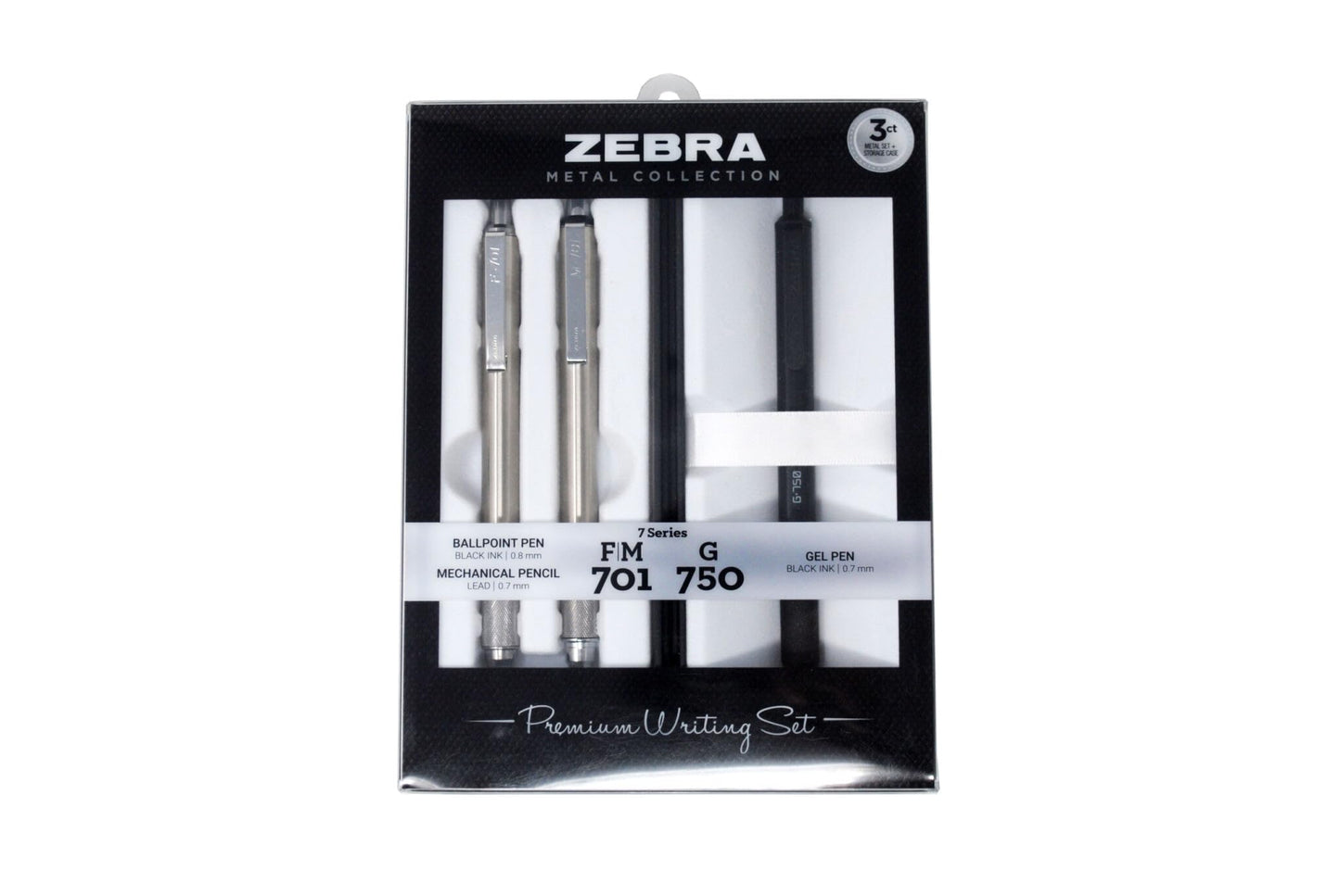 Zebra Pen STEEL G-750 & F-701 & M-701 Pen and Pencil Gift Set, 3-Pack