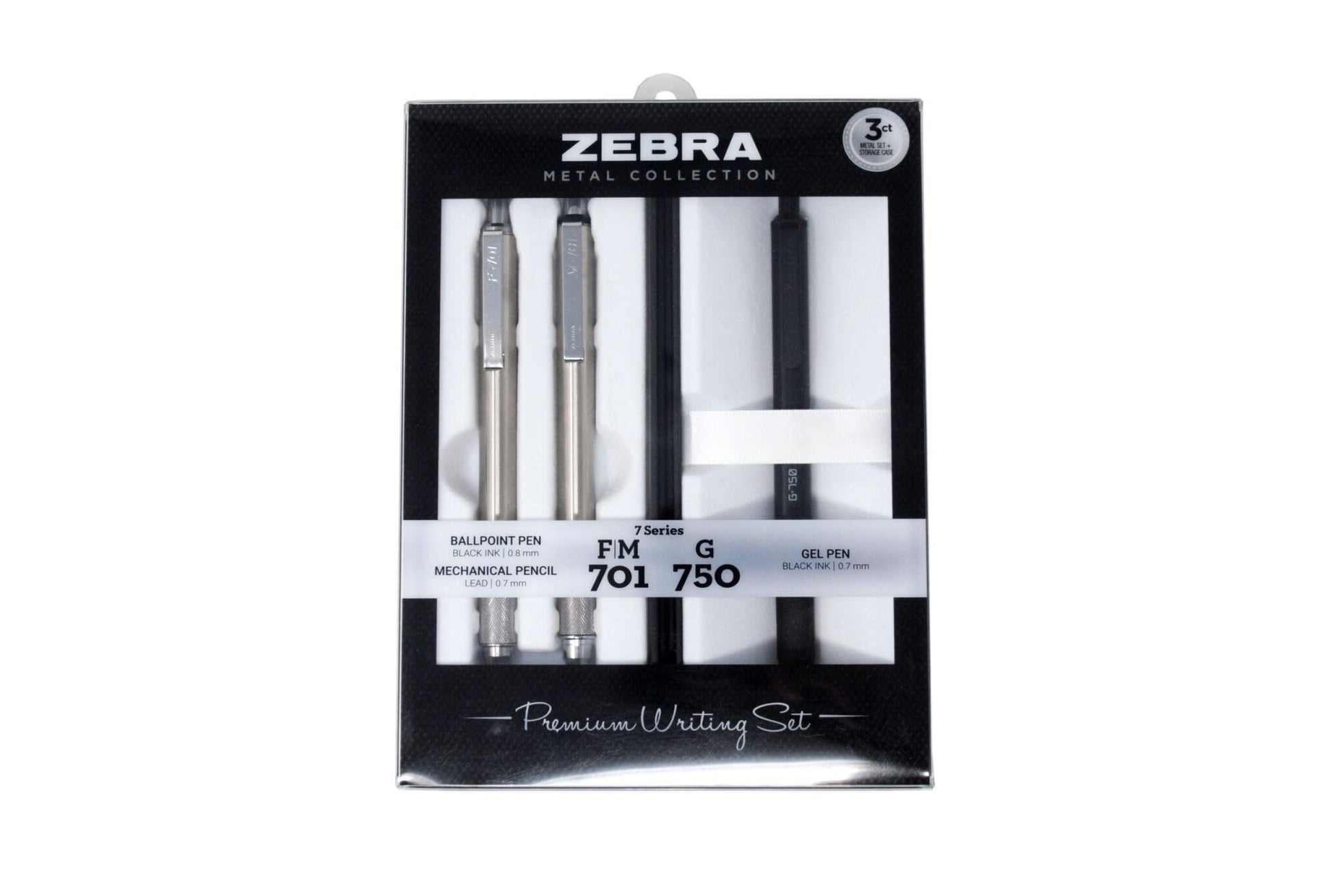 Zebra Pen STEEL G-750 & F-701 & M-701 Pen and Pencil Gift Set, 3-Pack