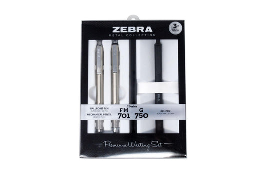 Zebra Pen STEEL G-750 & F-701 & M-701 Pen and Pencil Gift Set, 3-Pack
