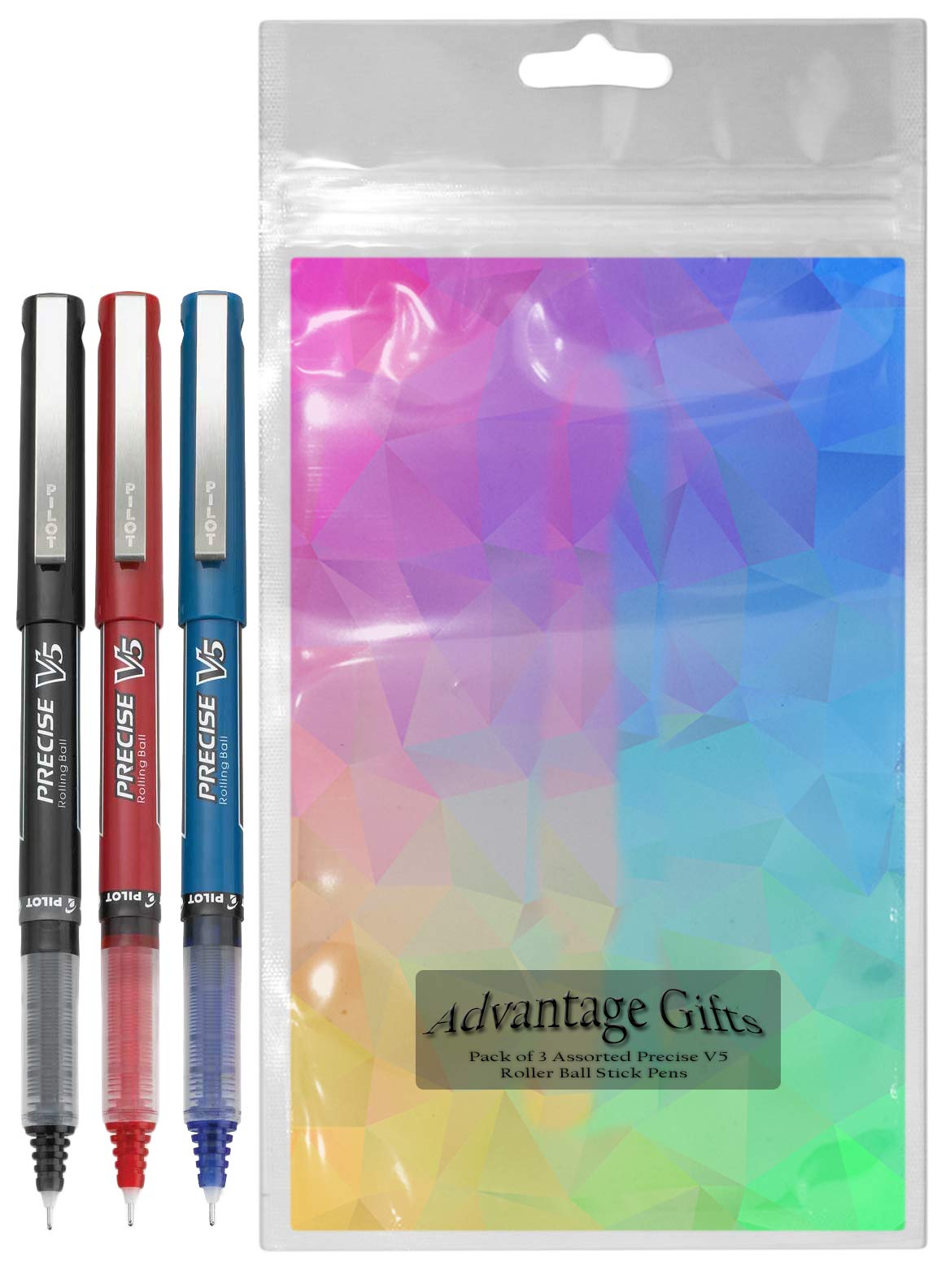 Advantage Gifts Precise V5 Stick Rolling Ball Pens, Extra Fine Point (.5mm), Assorted Colors