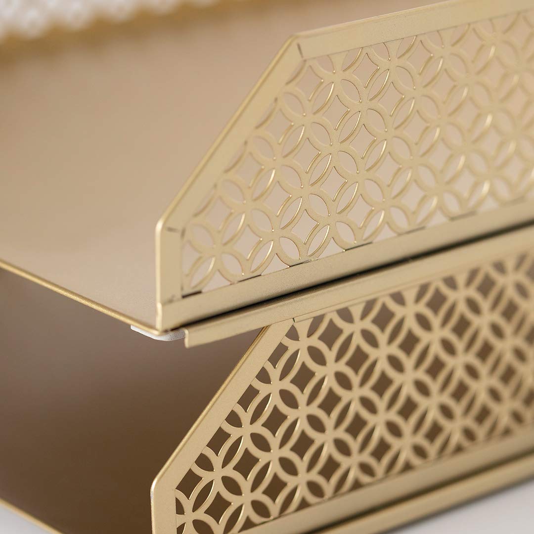 BLU MONACO | Paper Tray Stackable Gold Set of 2 | Stackable File Trays for Desk Organization |