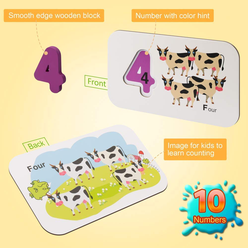 Coogam Numbers and Alphabets Flash Cards Set - ABC Wooden Letters and Numbers Animal Pattern Board
