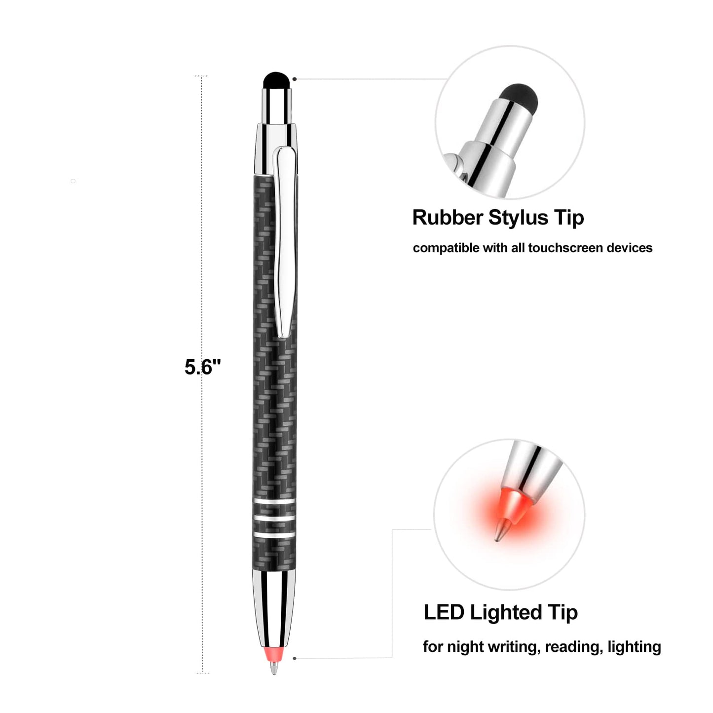 Glovion Lighted Tip Pen with Stylus 3-in-1 - LED Penlight Light Up Pen Light Ballpoint Pen with