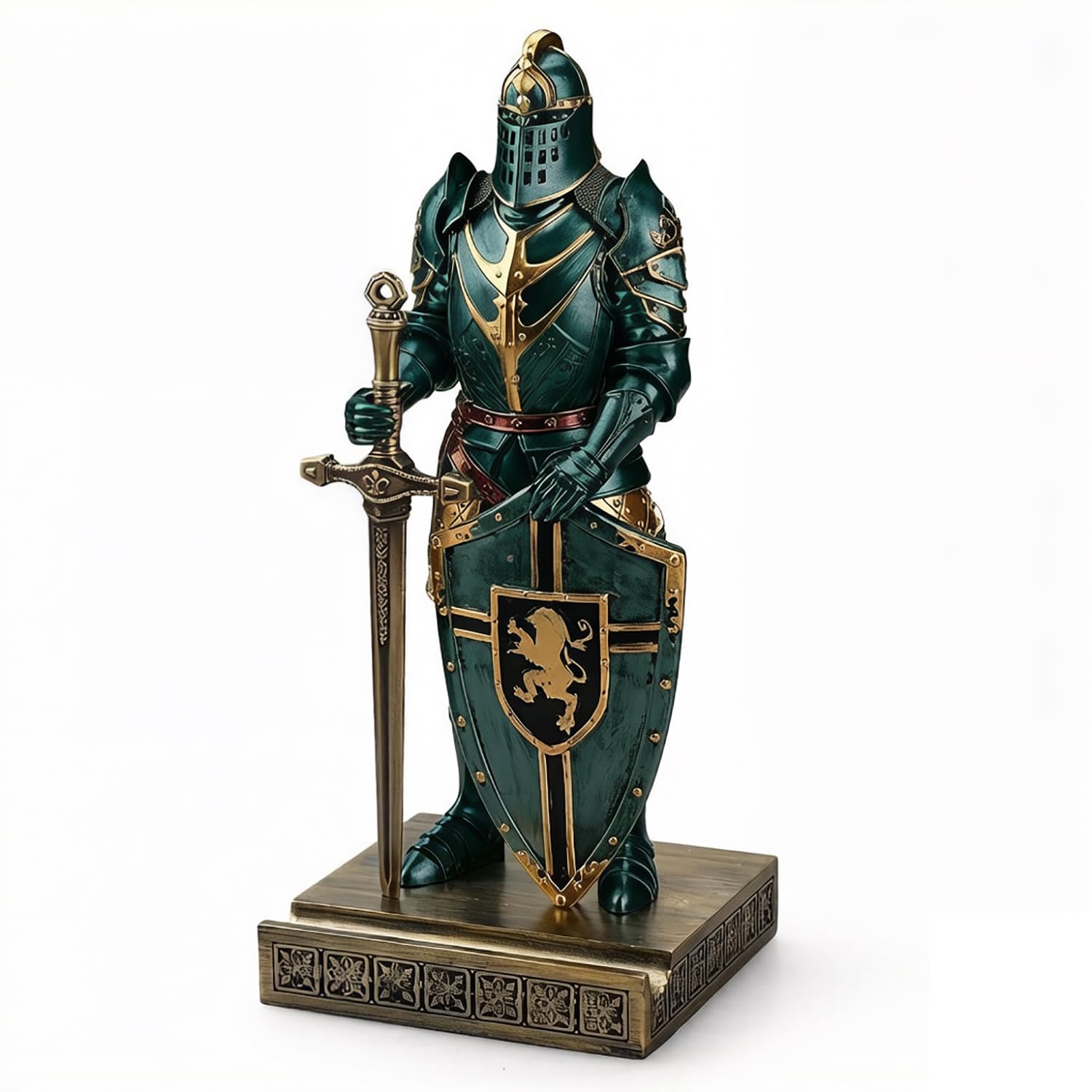 HDMbigmi King's Guard Knight Pen Holder Statue with Shield for Desk Green
