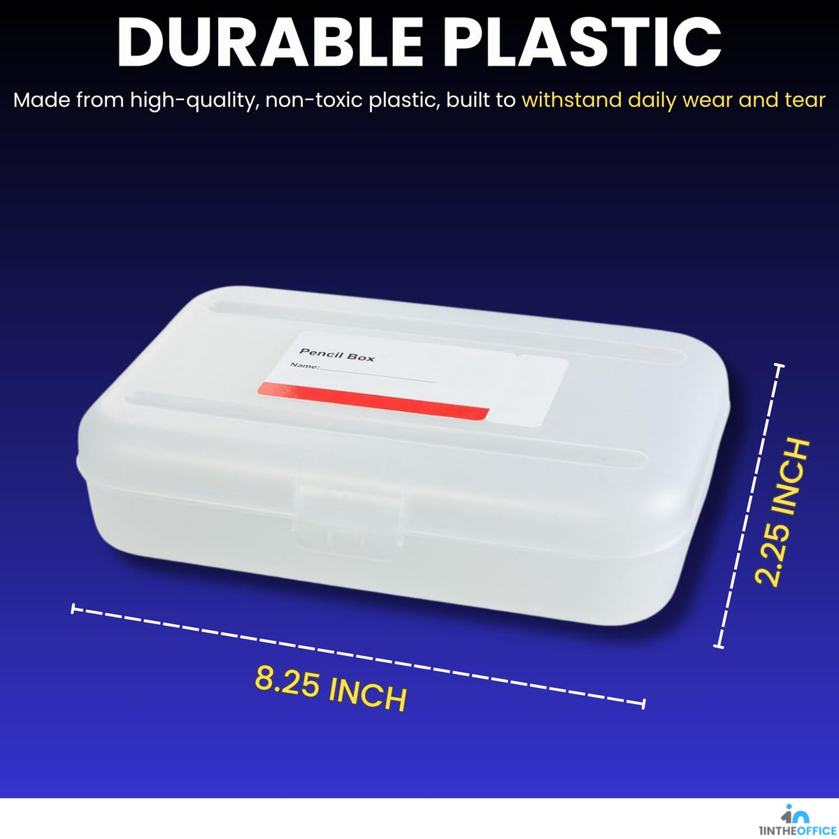 1InTheOffice Clear Pencil Box, Pencil Case Plastic Box, Translucent, Large Capacity, Snap-Tight