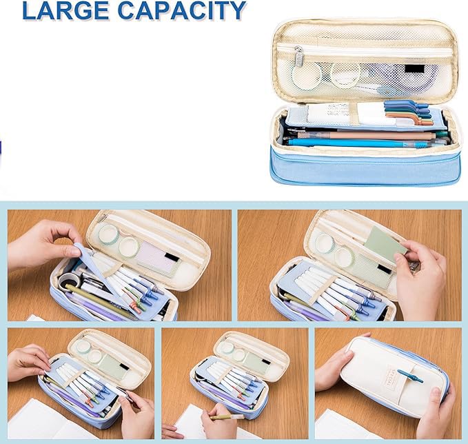 Arnuixty Large Storage Pencil Case Pen Bag with Zipper Big Capacity Pouch Organizer for Office