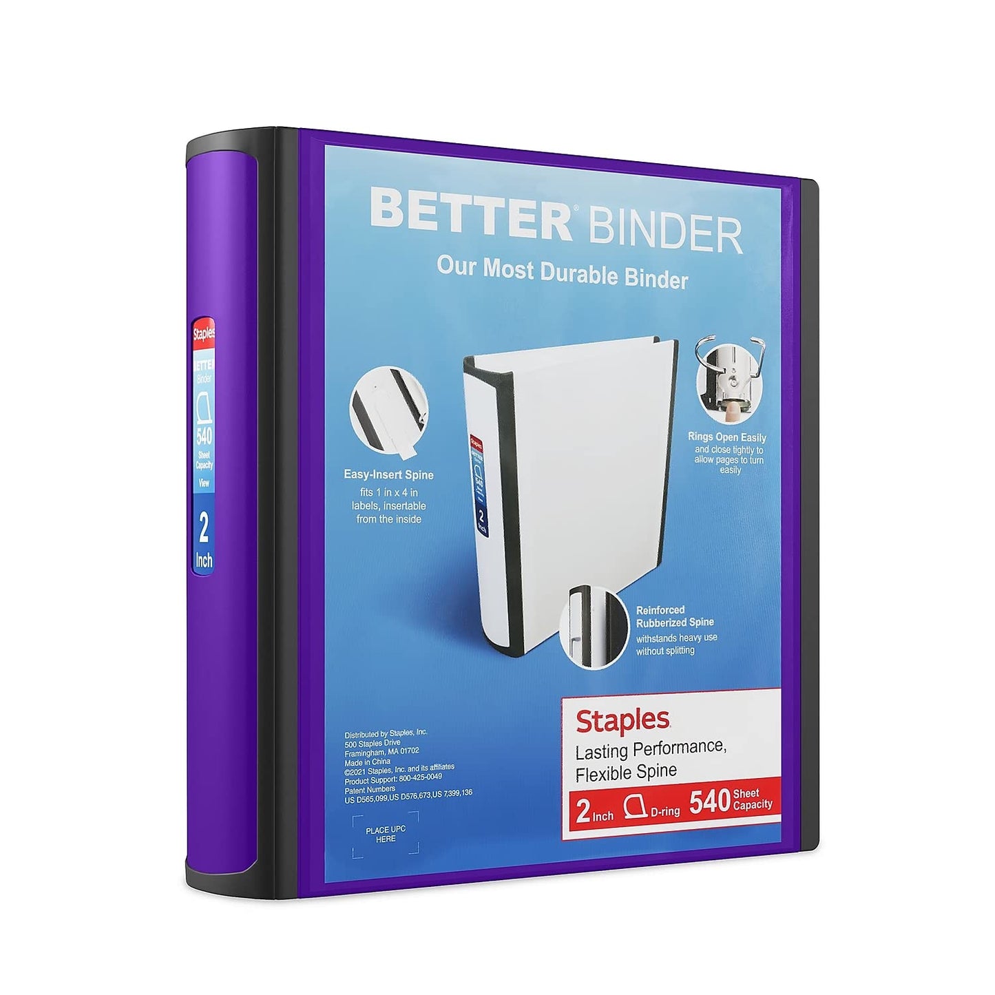 Staples Better 2-Inch 3-Ring Binder, Purple, Heavy-Duty