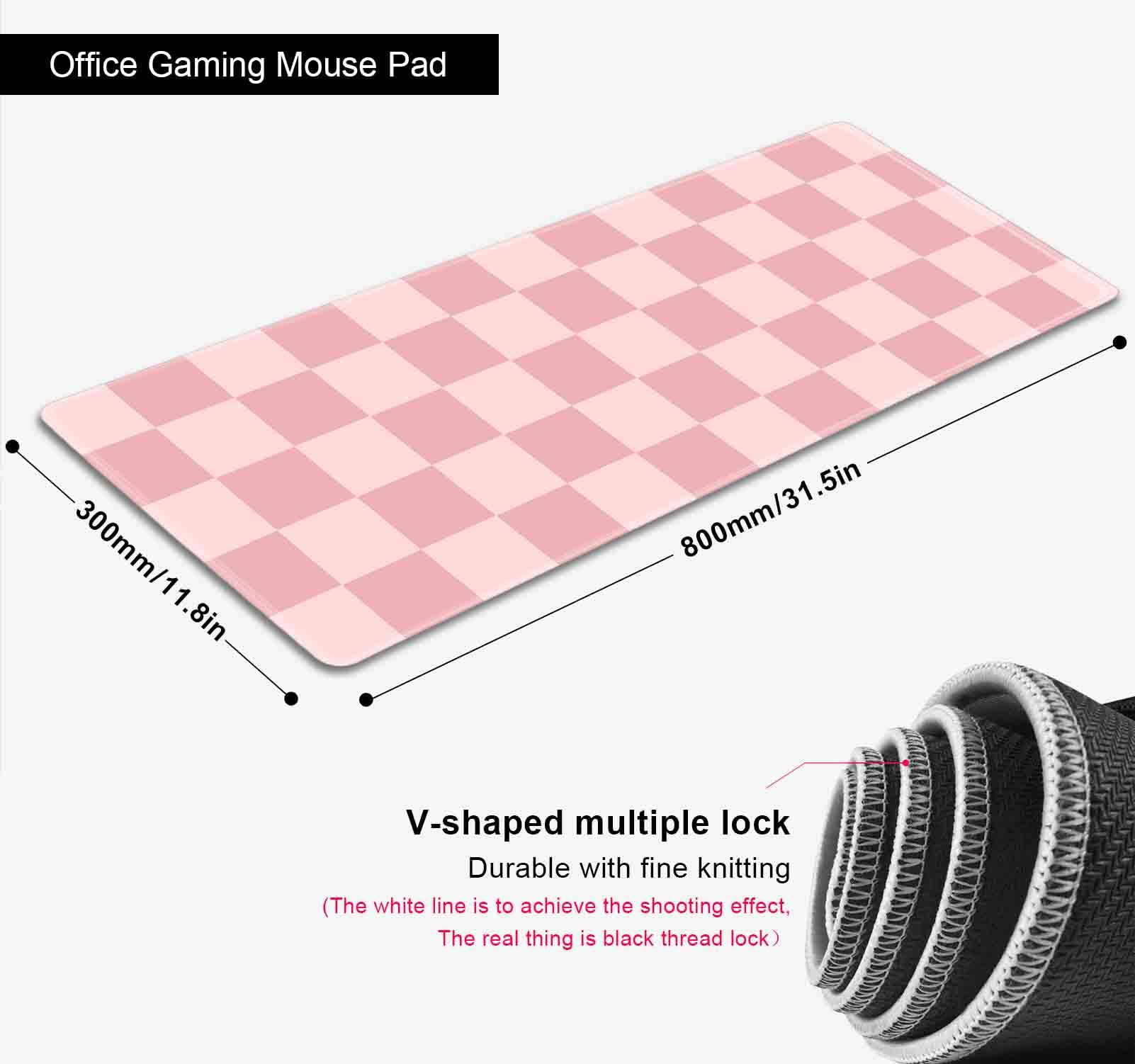 SXCKANG Pastel Pink Desk mat, Checkered Pattern Extra Large Mouse Pad, Desk Protector Pad, Writing