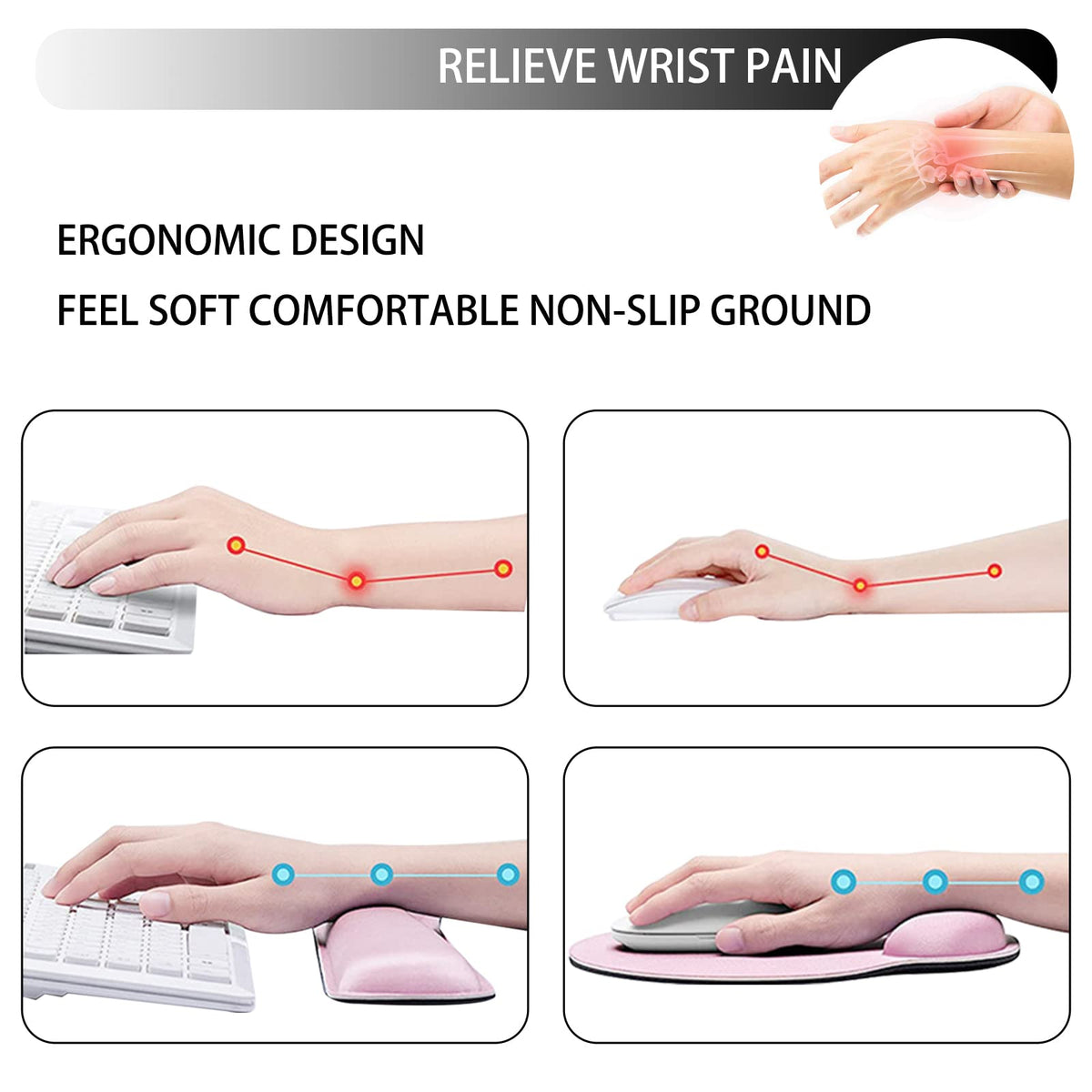 Deokke 2Pcs Keyboard Wrist Rest Pad and Mouse Wrist Rest Support Mouse Pad Set,Ergonomic