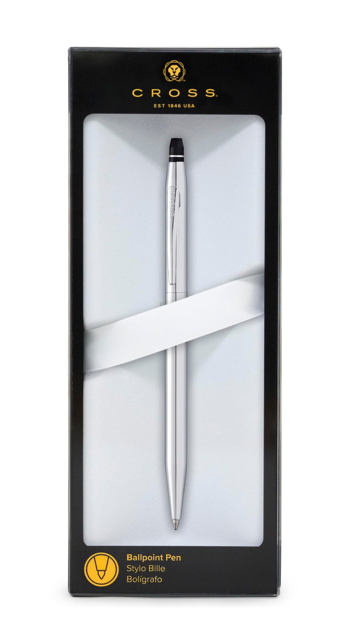 Cross Click Polished Chrome Ballpoint Pen, Black Contrasting Clicks, High-End Pen, Smooth Writing