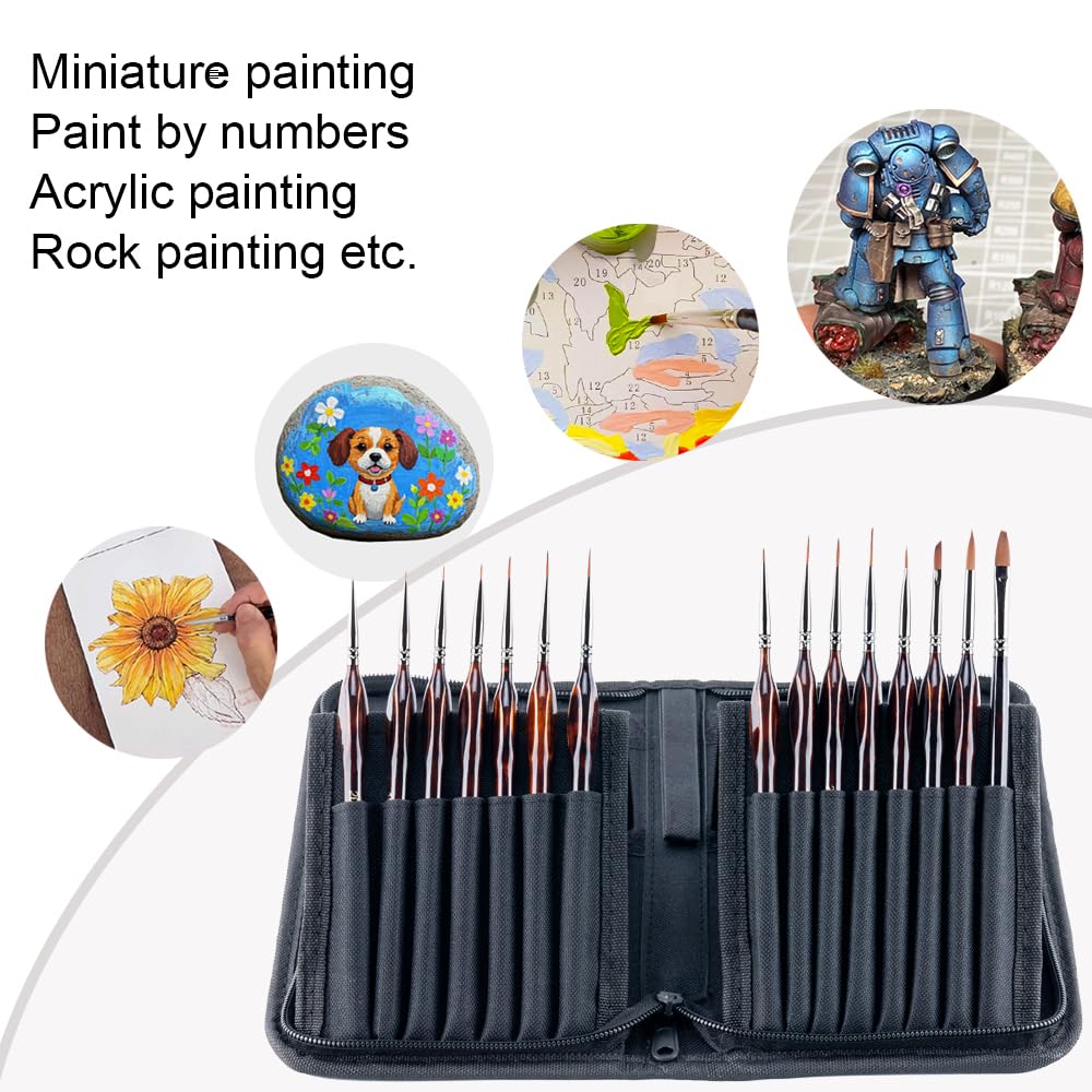 Transon 15Pcs Extra Fine Detail Paint Brushes with Brush Storage Organizer for Model Miniature