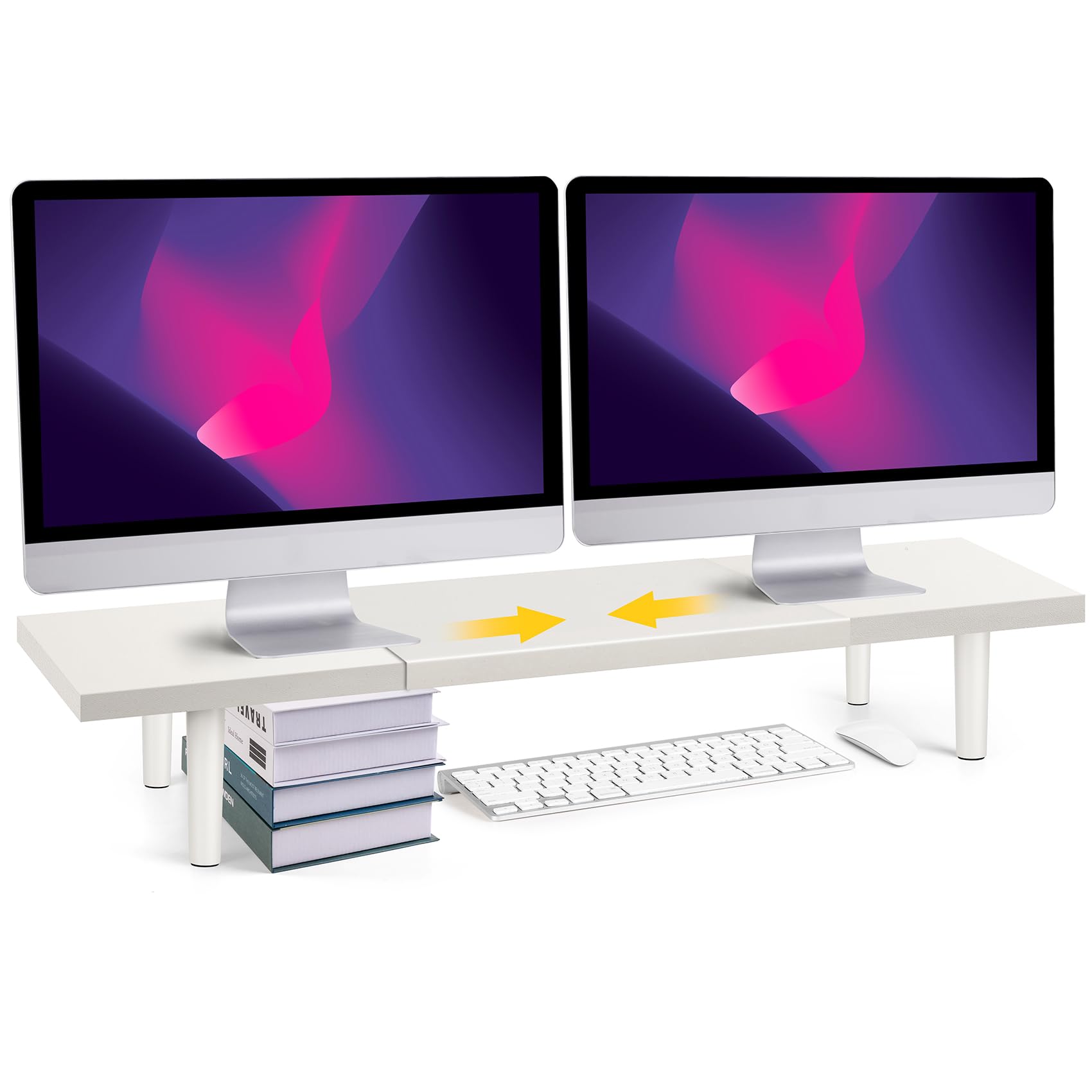 Across-Star Dual-Monitor-Stand-Riser-For-Desk Adjustable Length 32-40 Inch，Large Desktop Computer