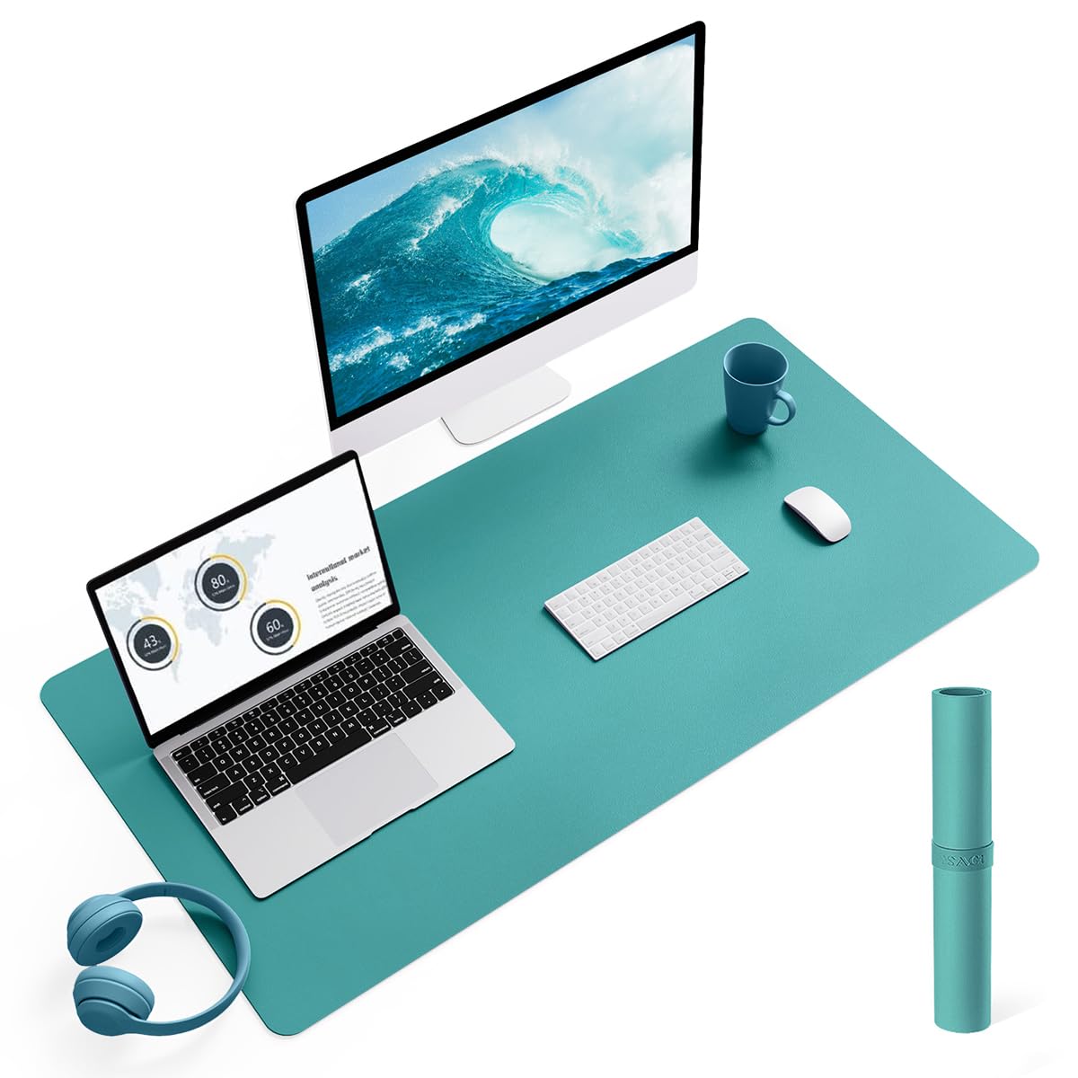 YSAGi Non-Slip Leather Desk Pad L Size, Waterproof Laptop Computer Desk Keyboard Mat, Table