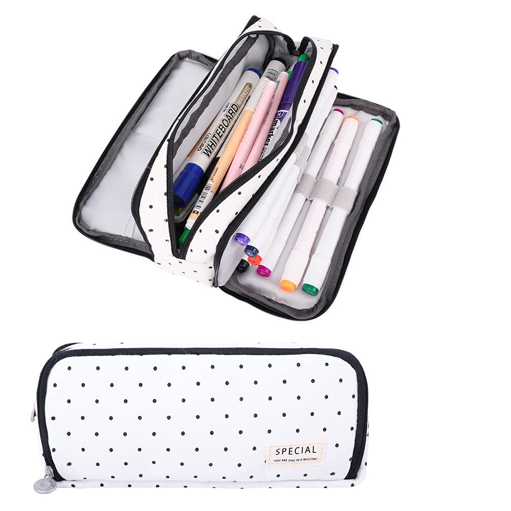 iSuperb Large Pencil Case Big Capacity Pencil Pouch 3 Compartments Pen Bag Canvas Marker Pen Bag