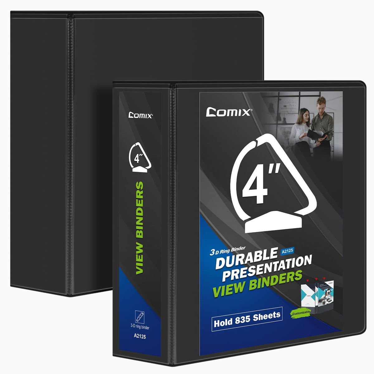 COMIX Durable 4 Inch D-Ring 3 Ring Binder with Clear View Cover
