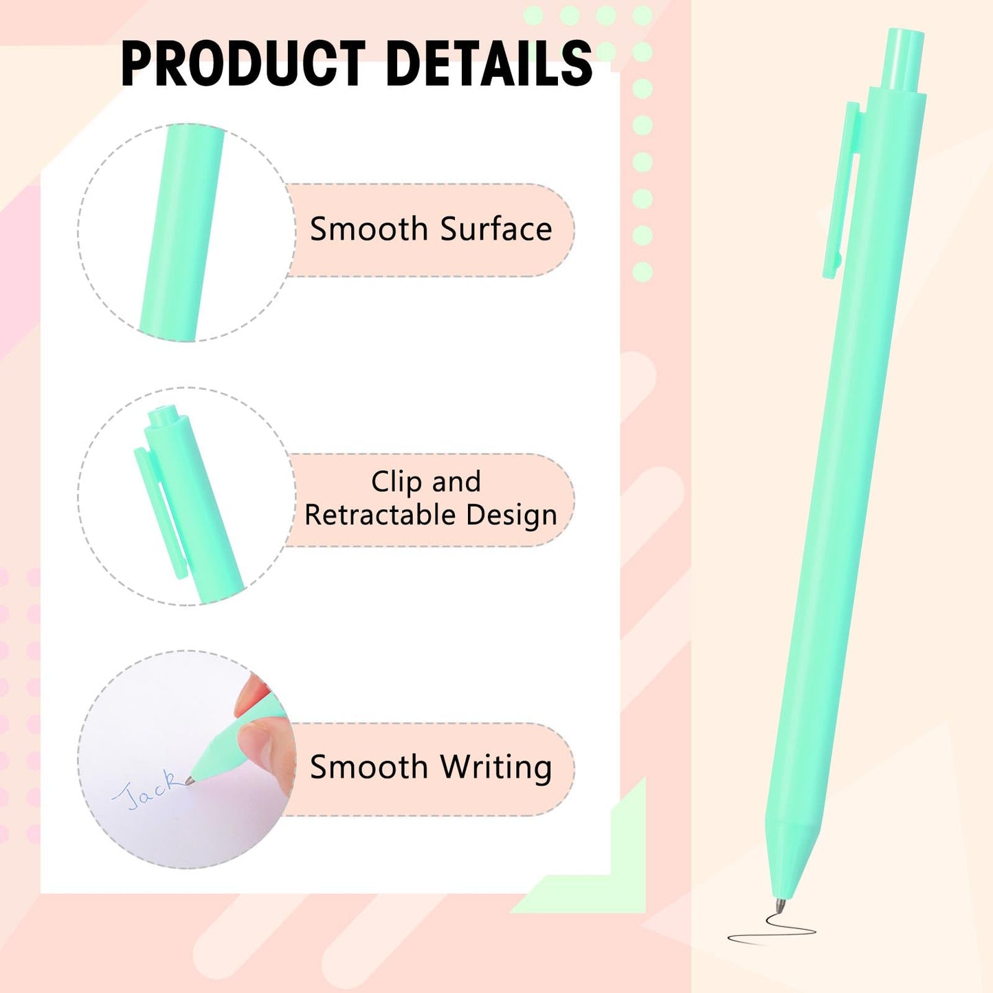 Fulmoon 50 Pcs Cute Pens Retractable 1.0mm, Macaron Color Black Ink