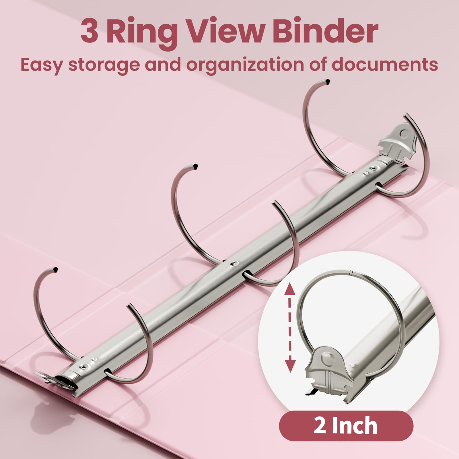SUNEE 3 Ring Binders 2 Inch 4 Pack, Clear View Binder Three Ring PVC-Free (Fit 8.5x11 Inches) for