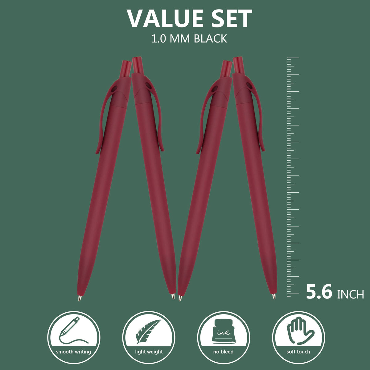 Deegtran 100 Pack No Bleed Red Barrel Click Pens, Wholesale Retractable Ballpoint Pens, Medium