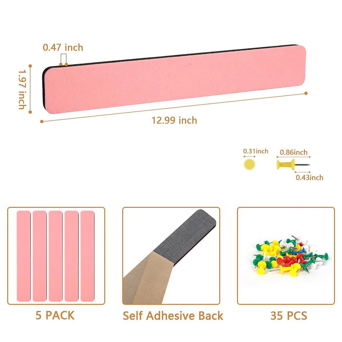 Felt Pin Board Bar Strips Bulletin Board for Bedrooms Offices Home Wall Decoration, Notice Board