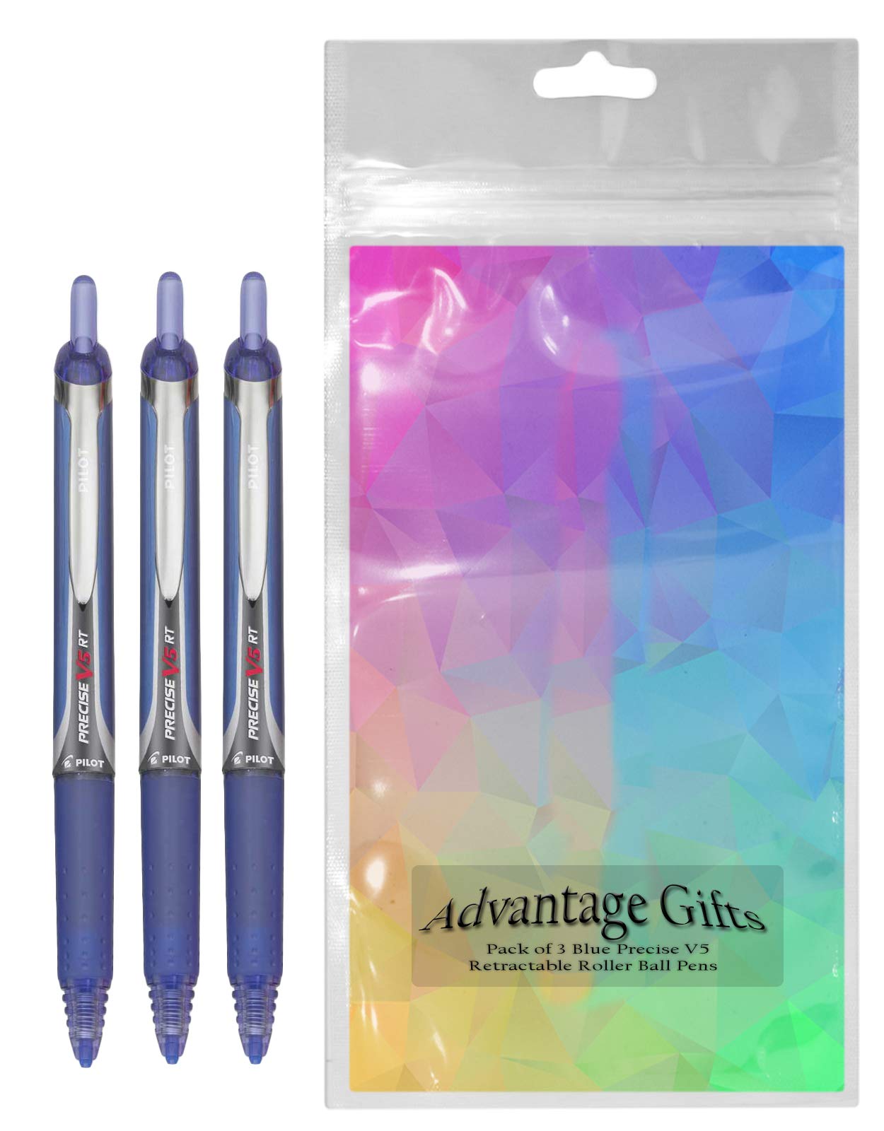 Precise V5 RT Retractable Rollerball Pens, 0.5mm Extra Fine, Blue, 3-Pack
