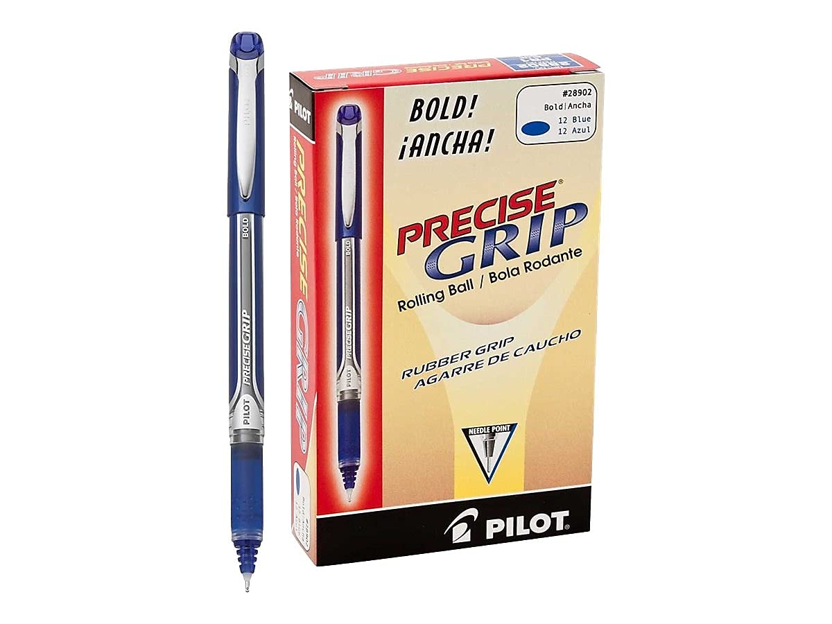 PILOT Precise Grip Stick Pens, Bold Point 1.0mm, Blue Ink, 12-Pack
