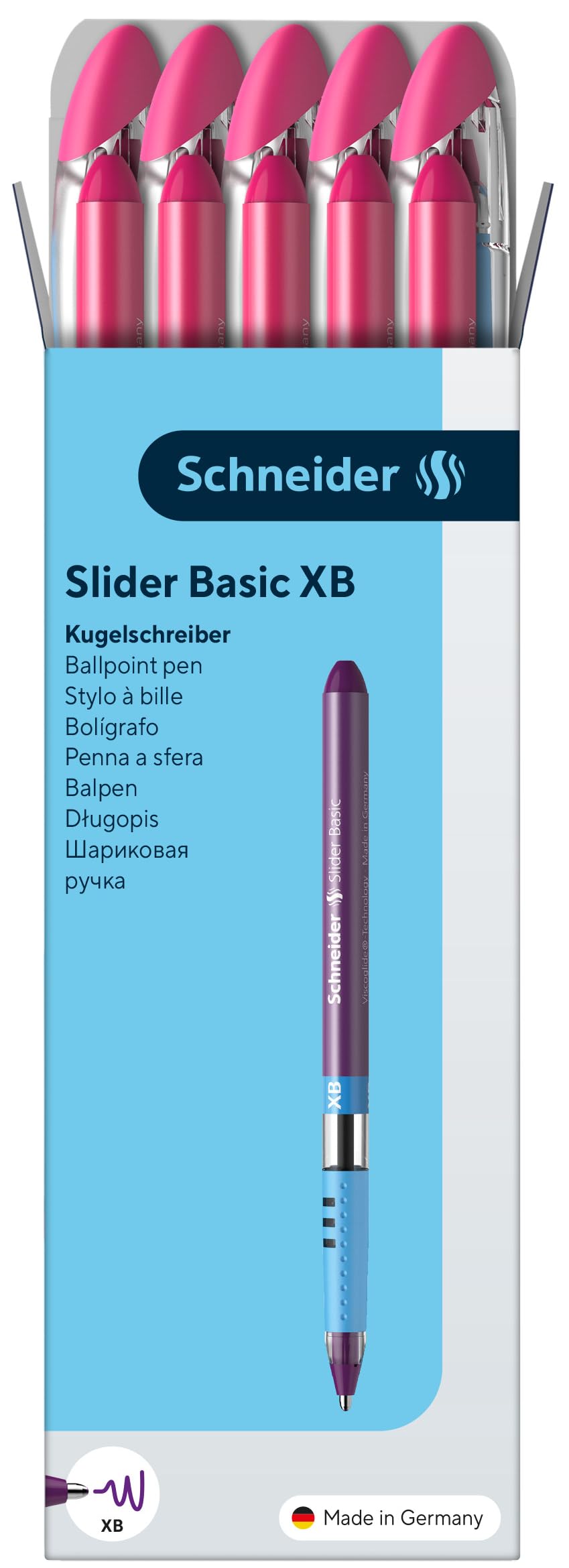 Schneider Slider Basic XB Ballpoint Pen, Pink, Box of 10 Pens (151209)