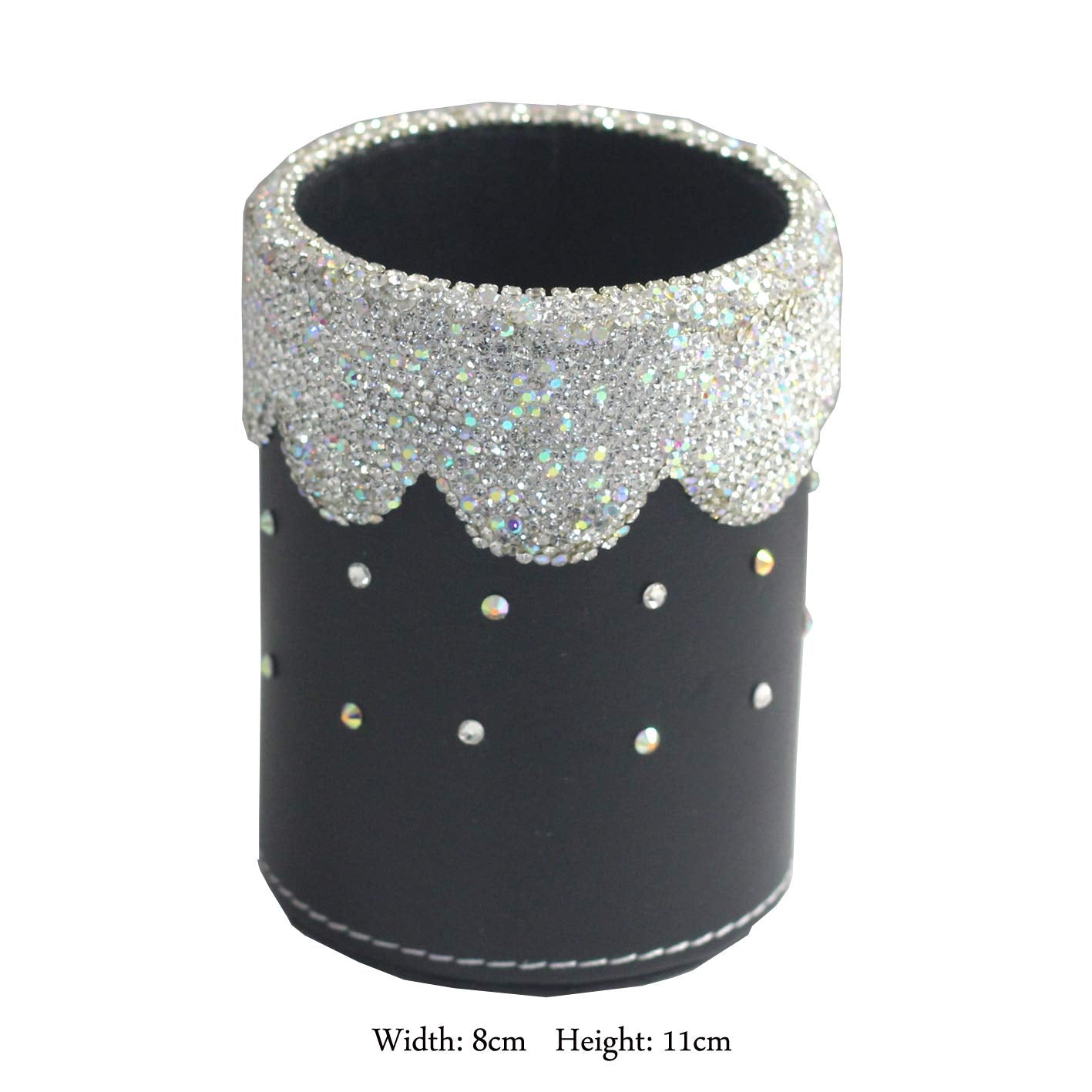 Bestbling crystal Bling Rhinestone Pen organizer Box Holder Cosmetic Container (Black Round, Medium)